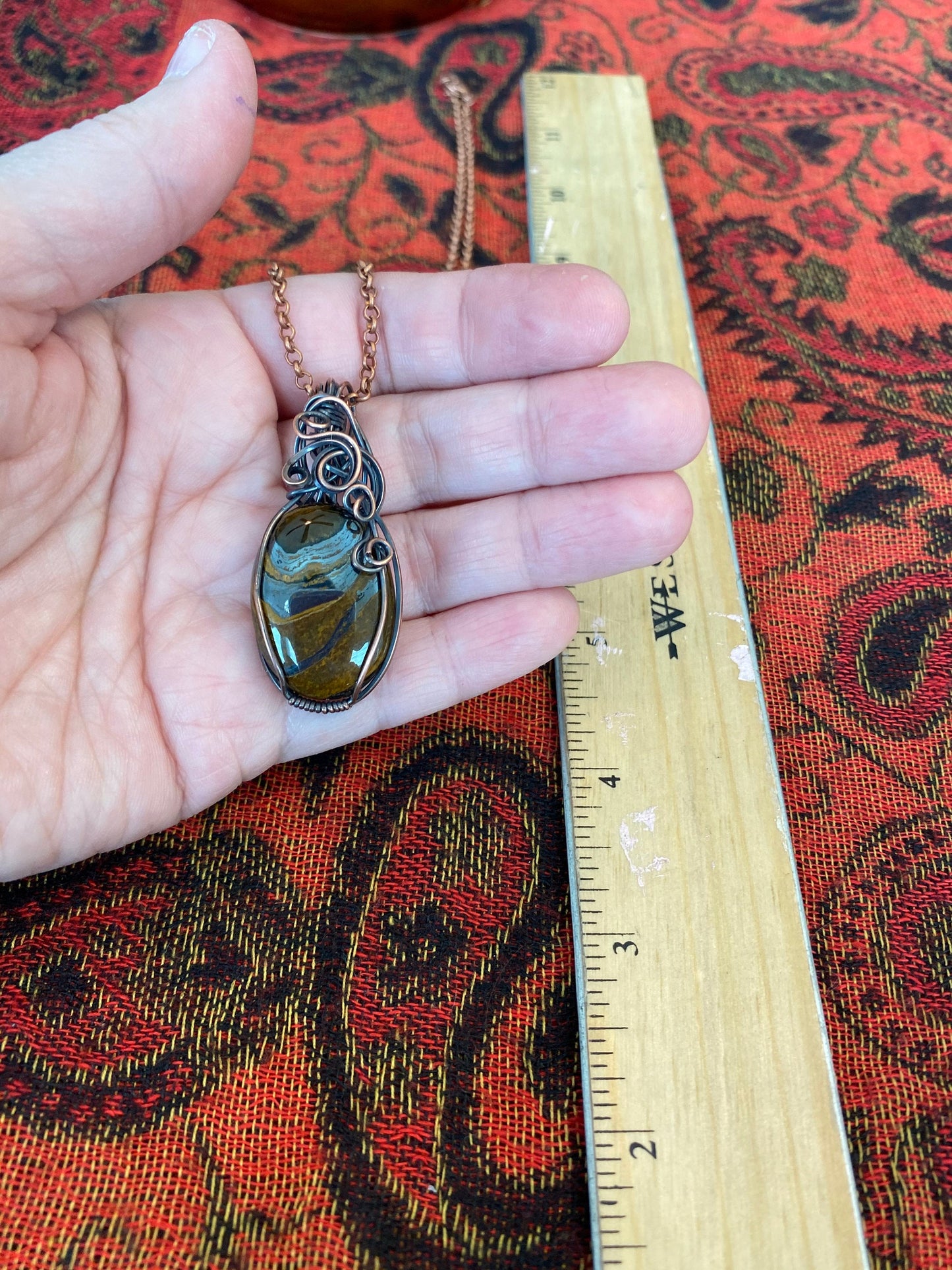 Agate Stone Pendant swirled with rust and gray colors