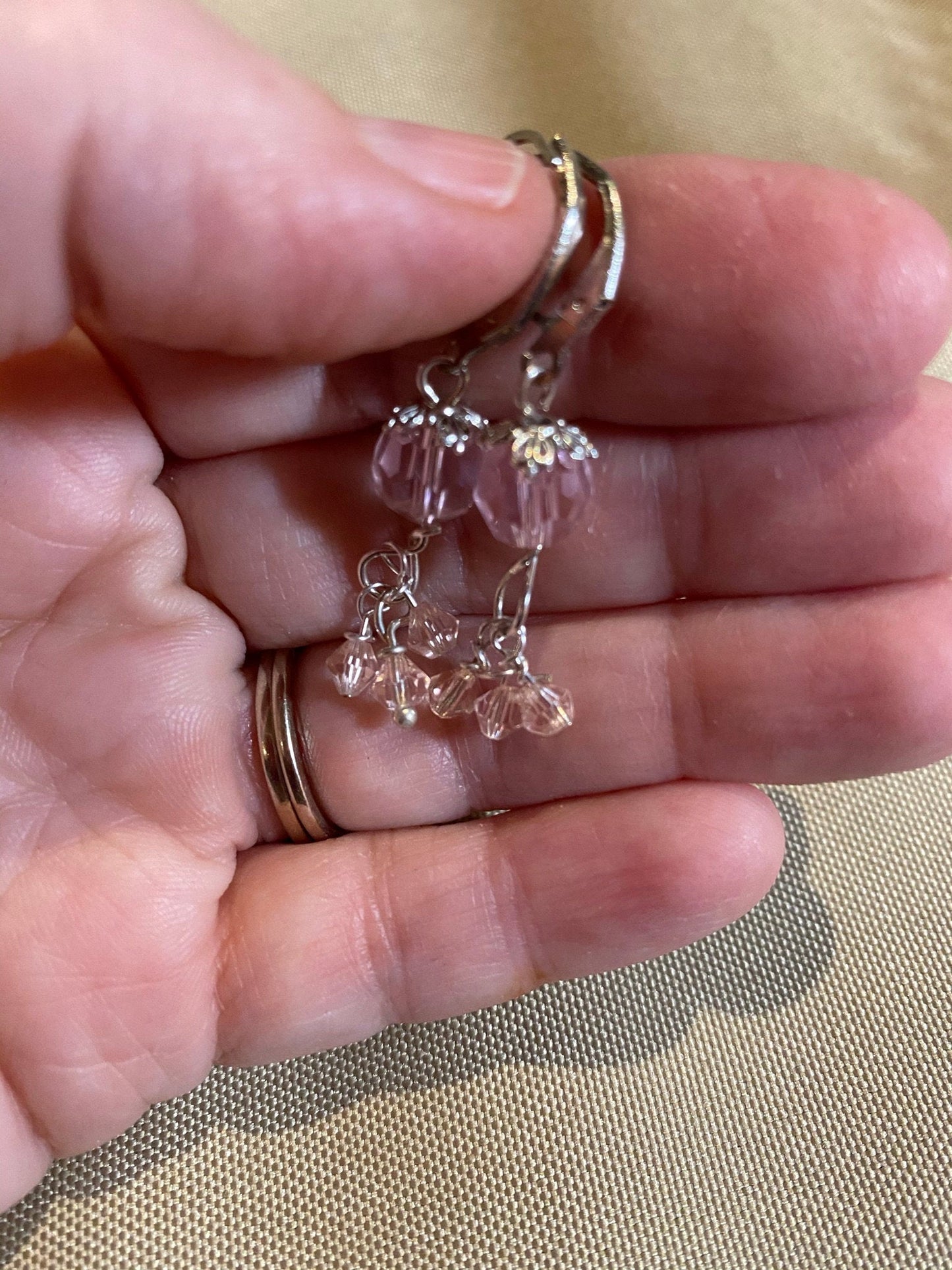 Pink Crystal Dangle Earrings with Clusters