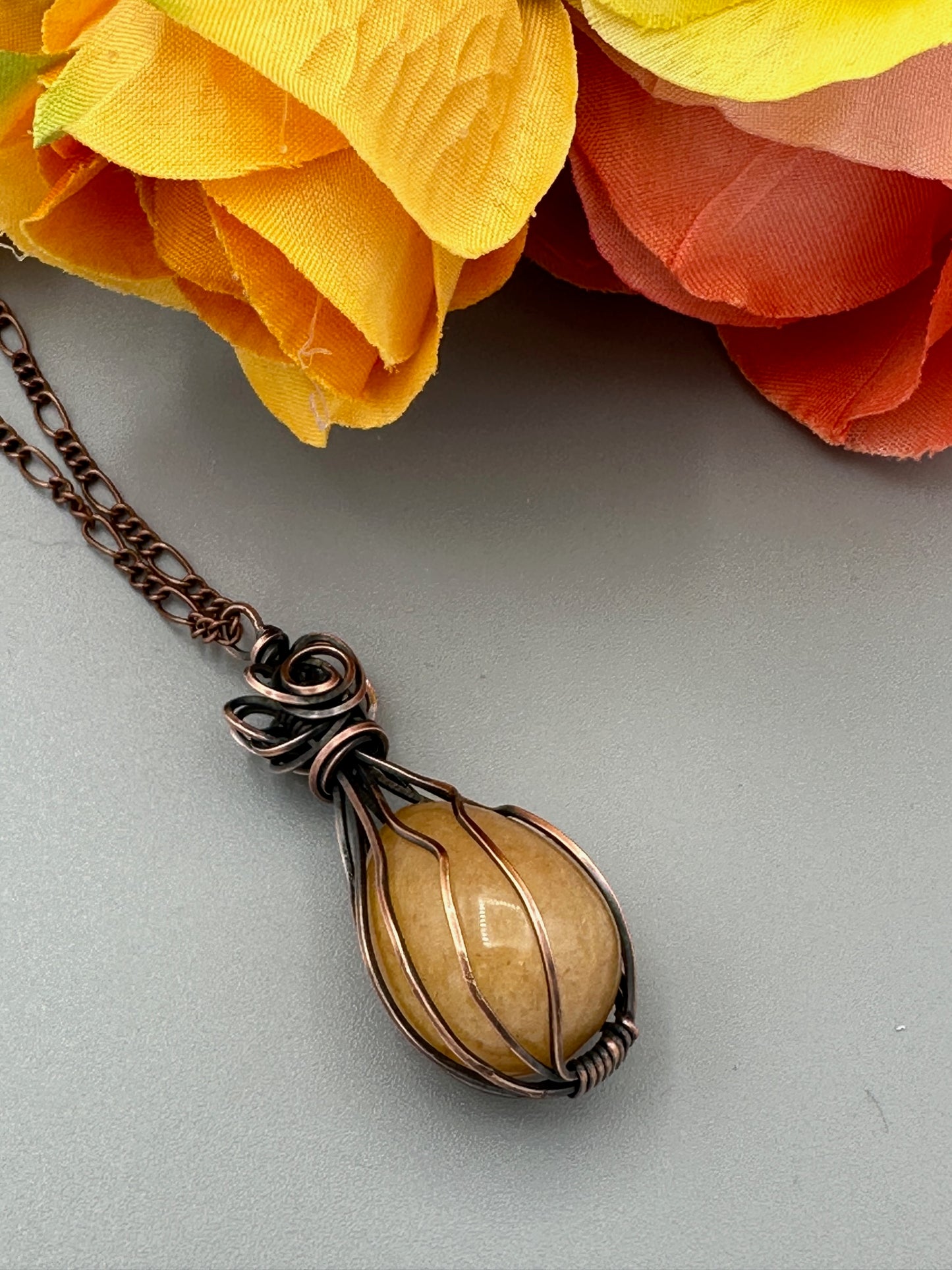 Yellow Egg Shaped Wire Wrapped Handmade Pendant