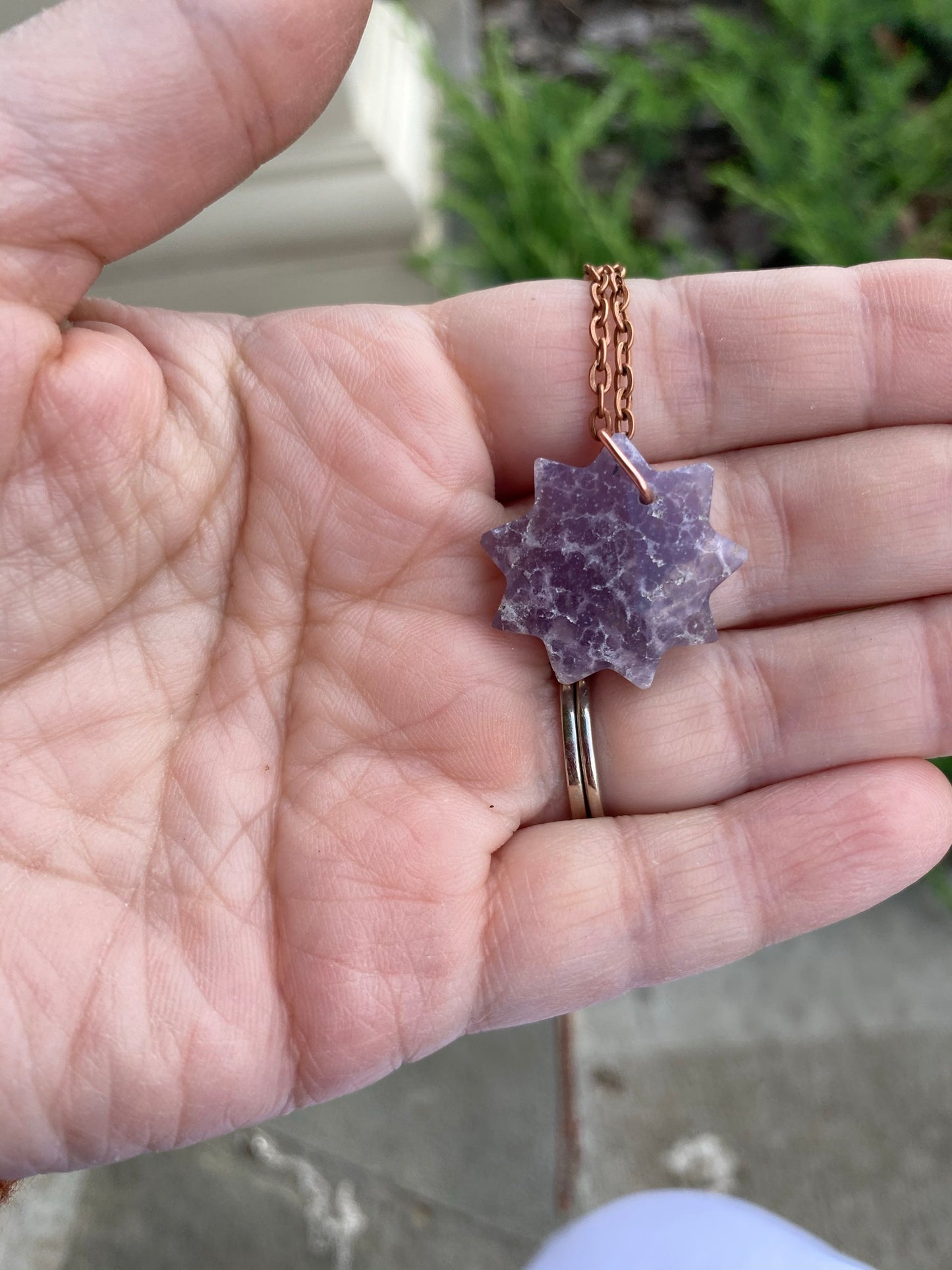 Crystal Amethyst Nine Pointed Star Pendant Necklace
