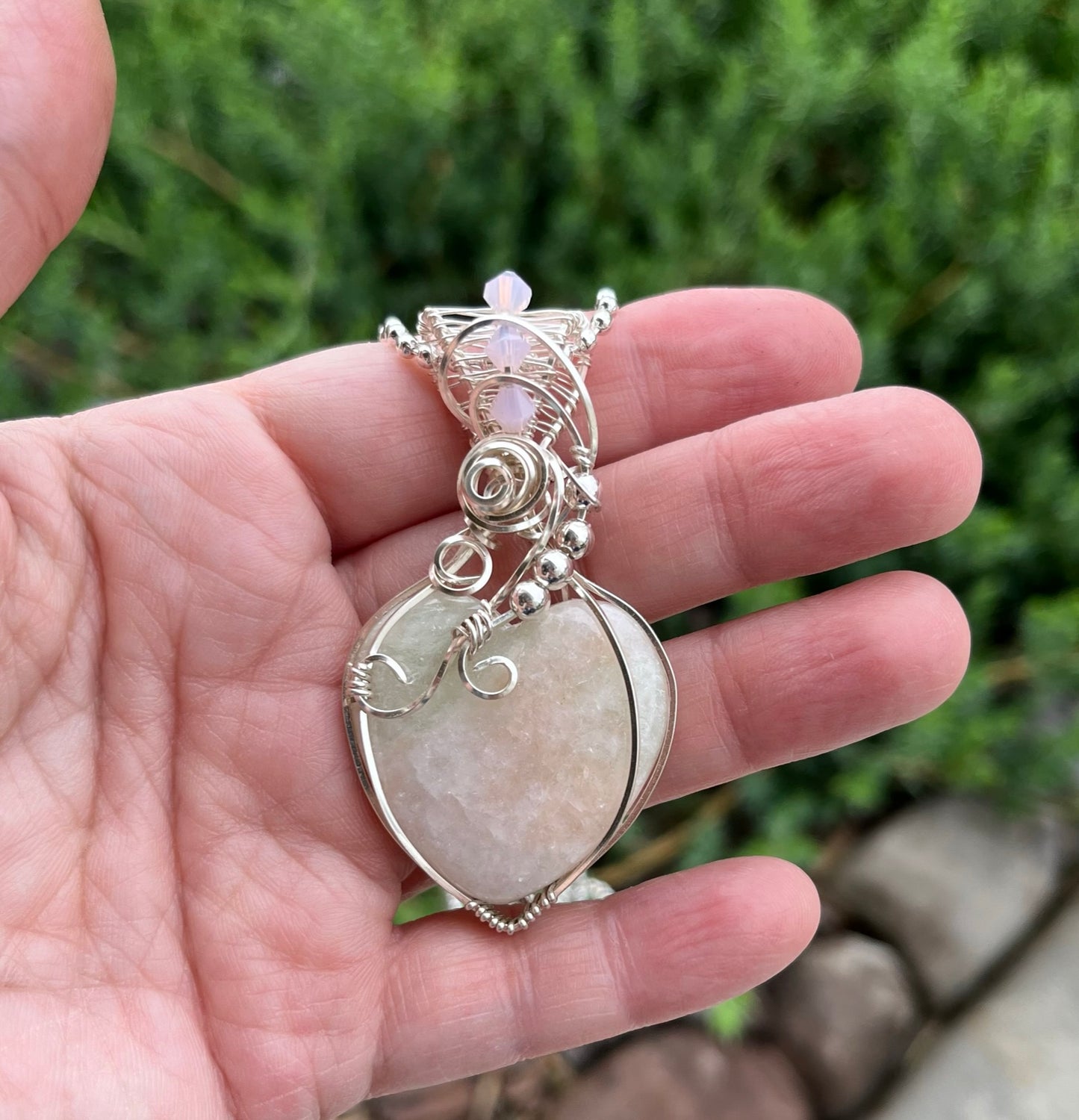 Natural Indian Serpentine Heart Shaped Wire Wrapped Pendant