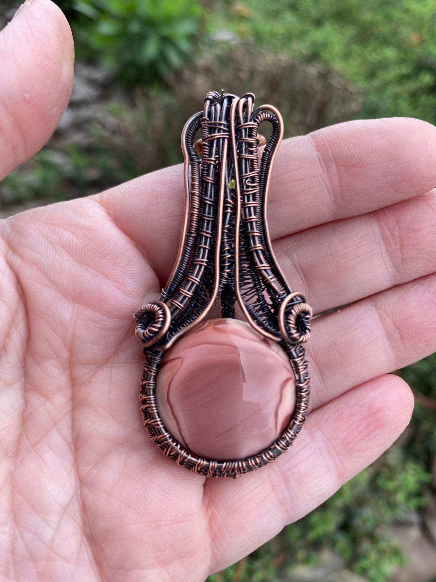 Imperial Jasper Pink Round Pendant with Tall Bail