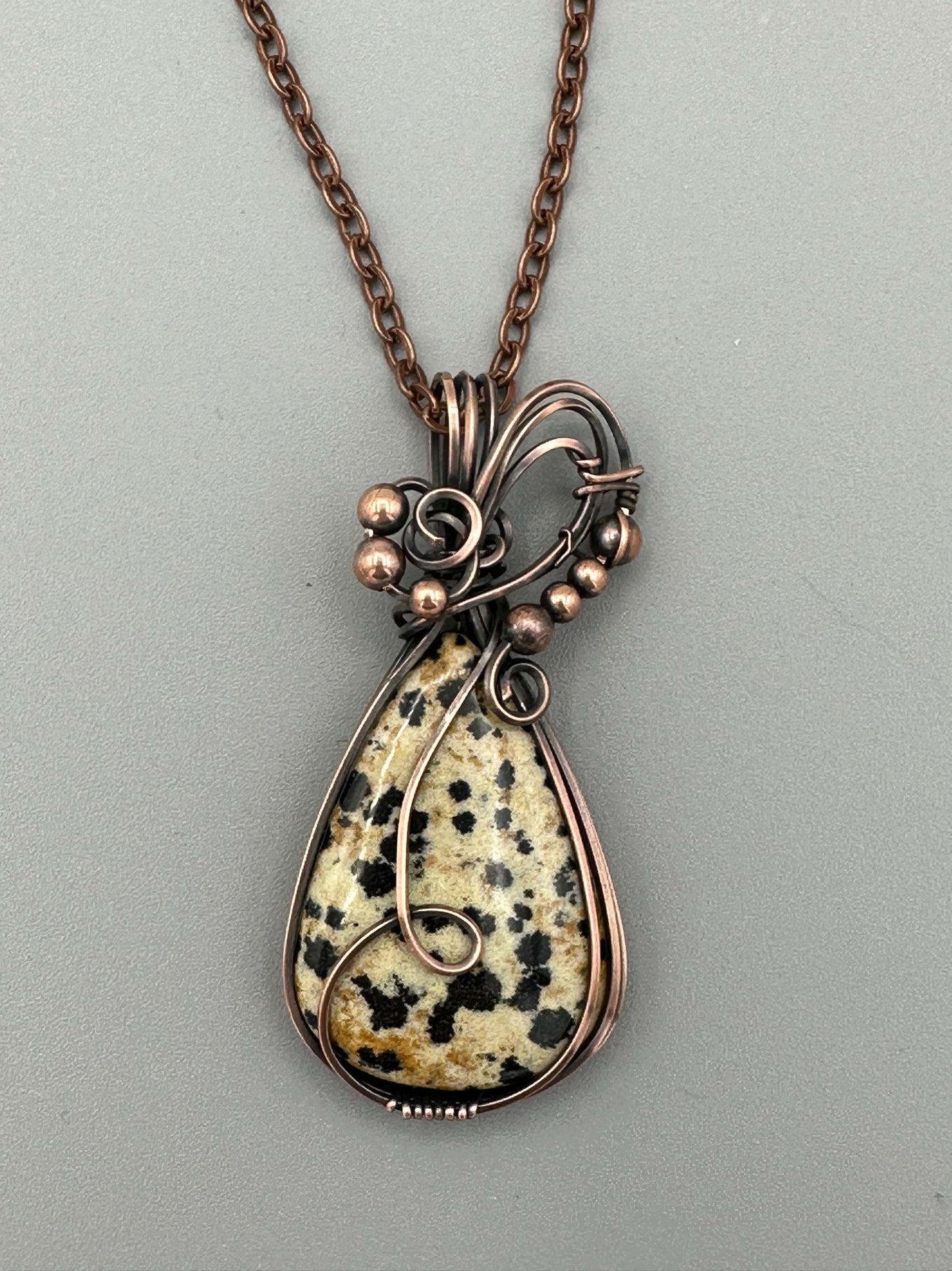 Dalmatian Jasper Teardrop Handmade Wire Wrapped Pendant