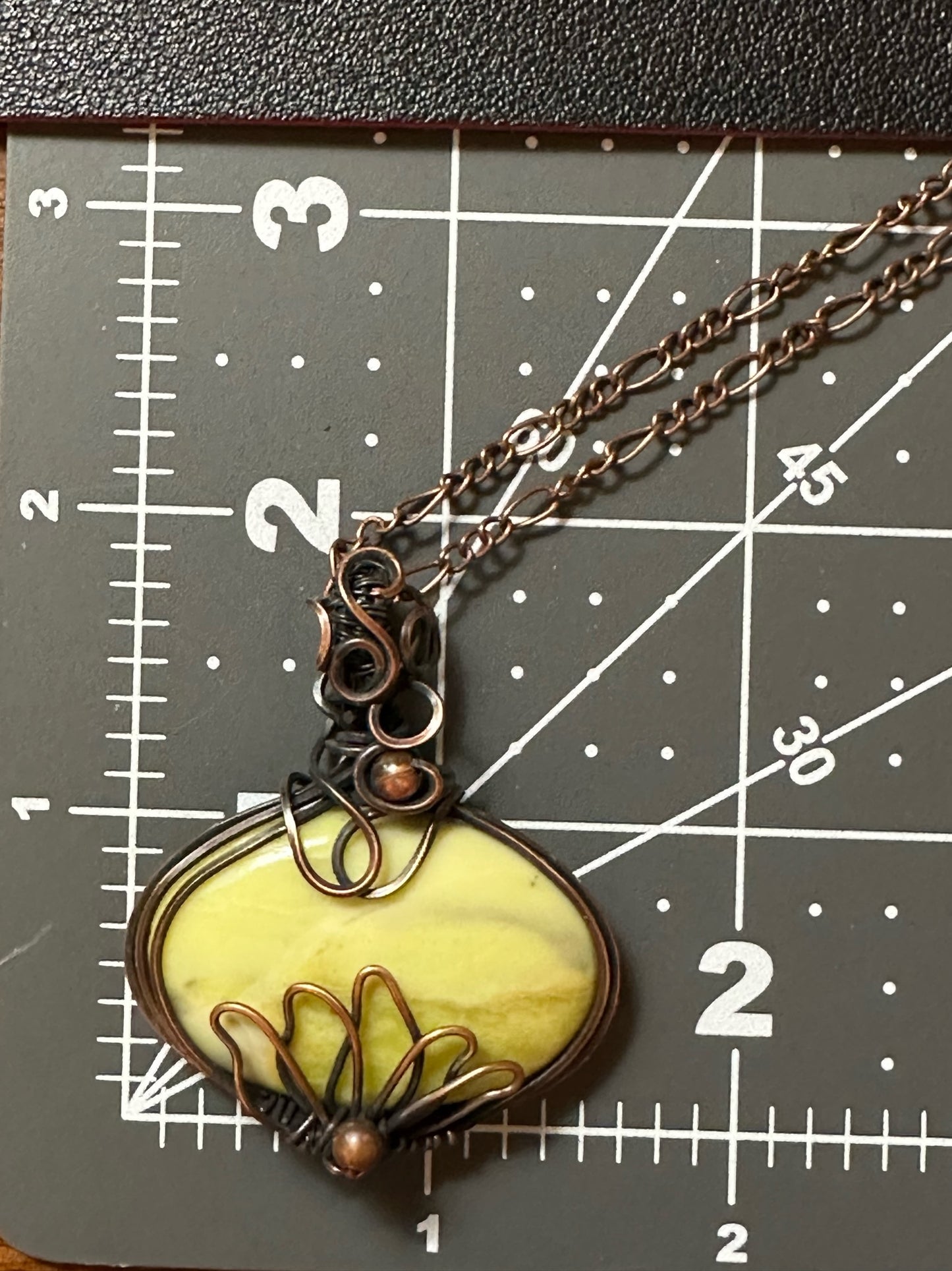 Green Opal With Lotus Handmade Wire Wrapped Pendant