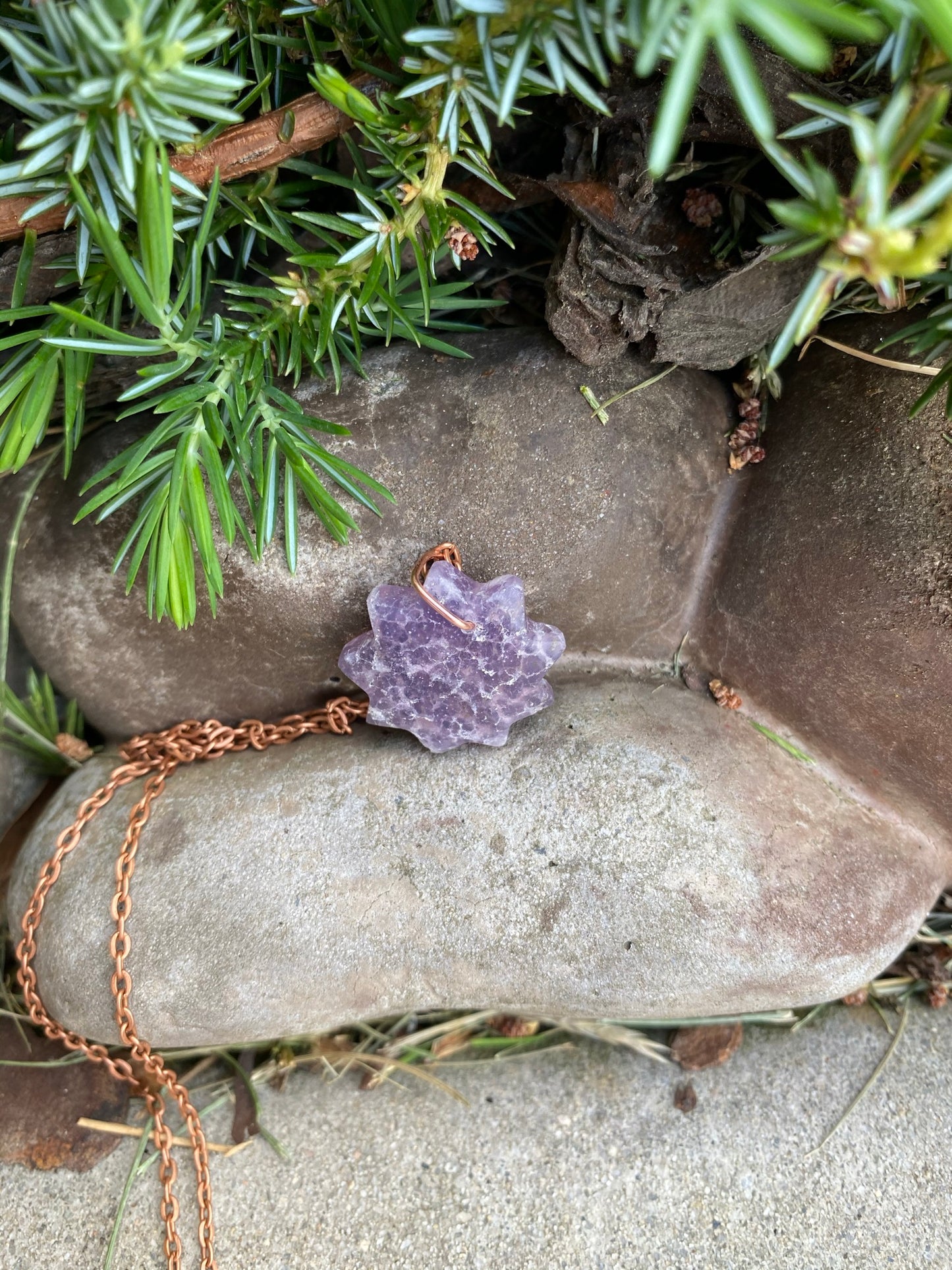 Crystal Amethyst Nine Pointed Star Pendant Necklace