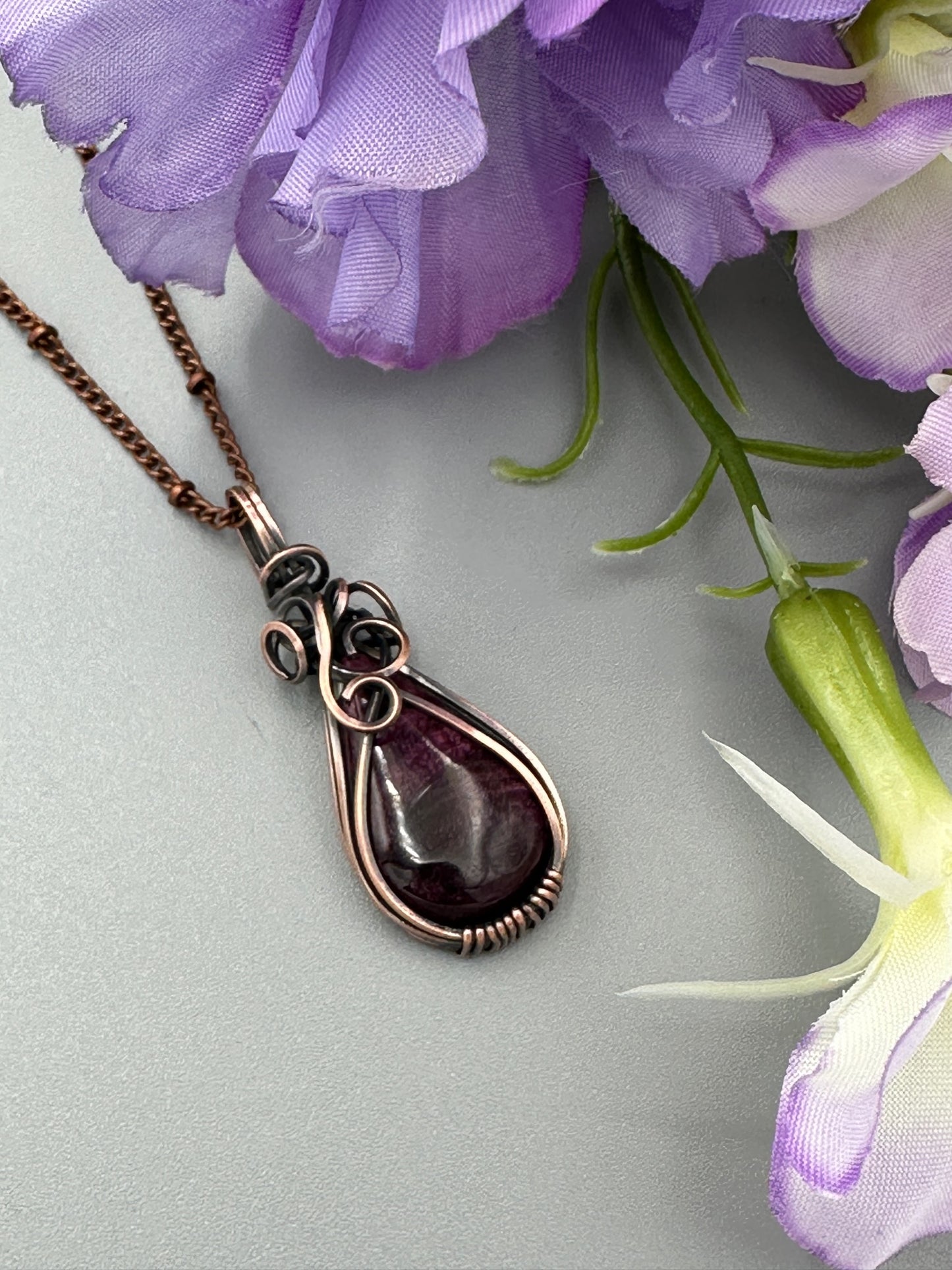 Purple Spiny Oyster Teardrop Handmade Wire Wrapped Pendant