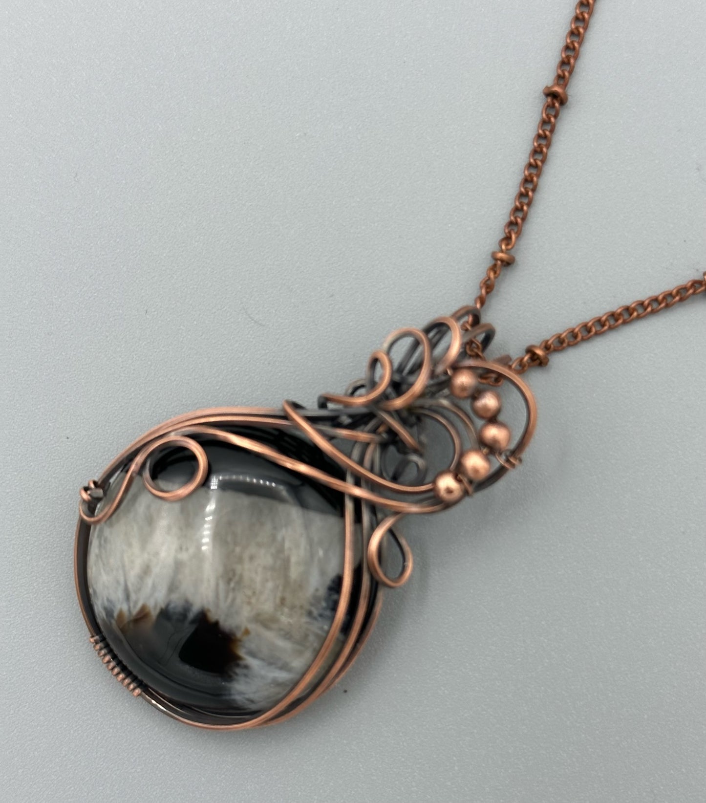 Black And White Handmade Wire Wrapped Pendant