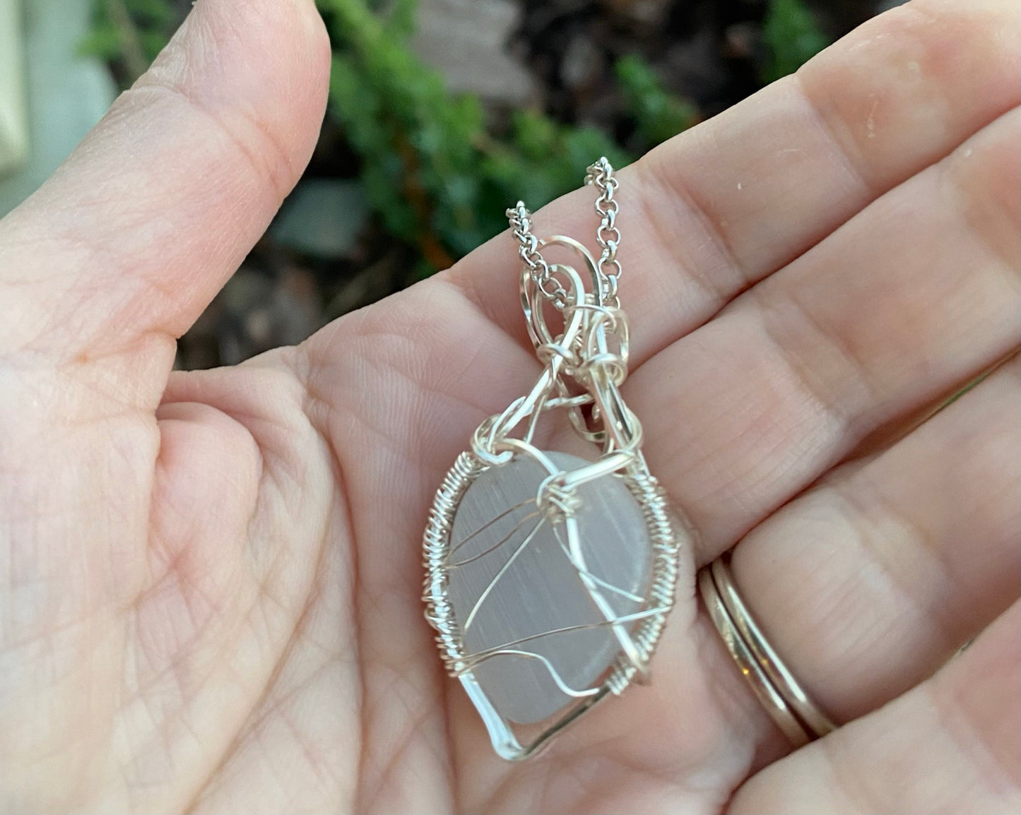 Wire Wrapped Natural Gray Cat's Eye, Chrysoberyl, Pear Pendant
