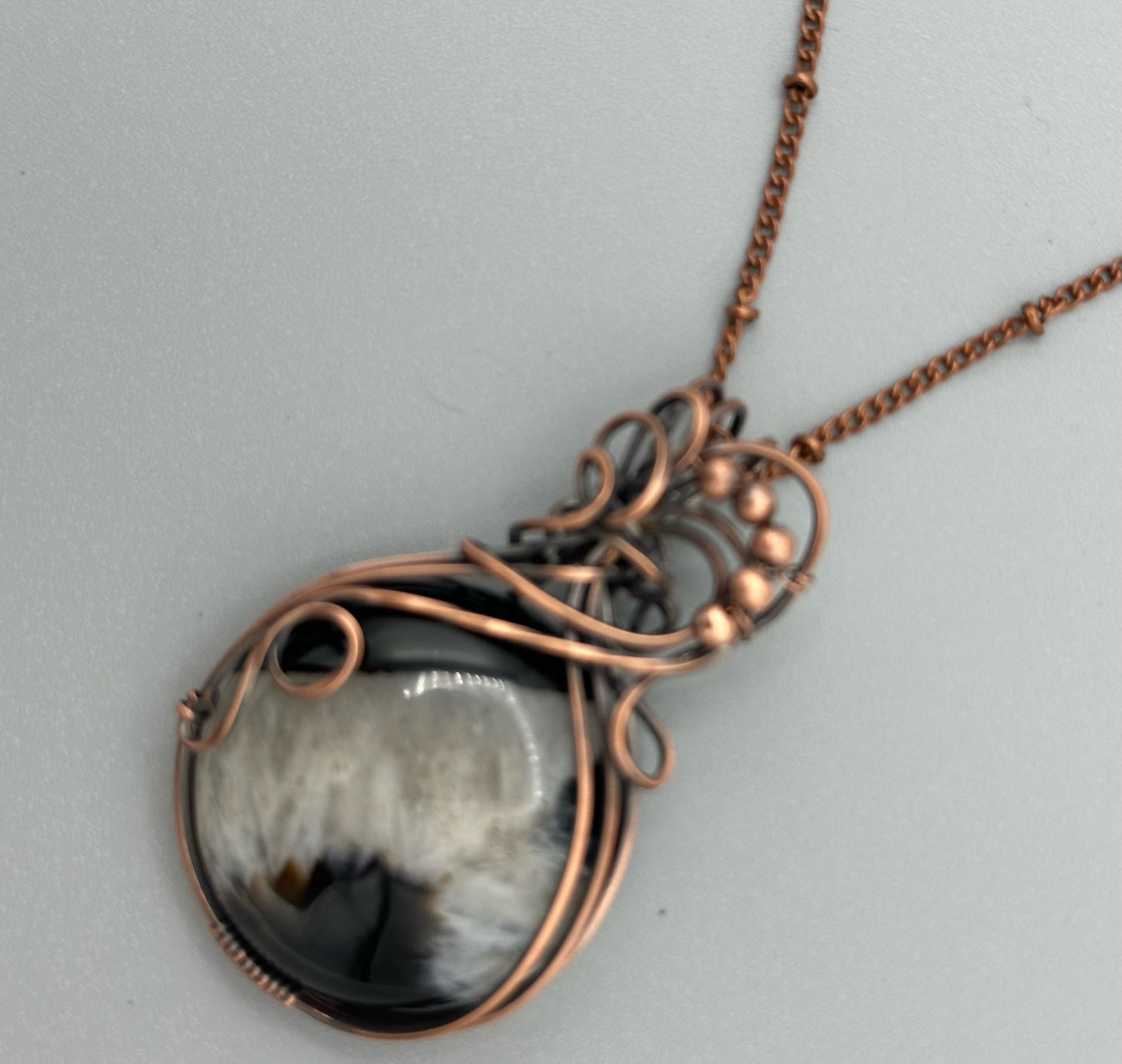 Black And White Handmade Wire Wrapped Pendant