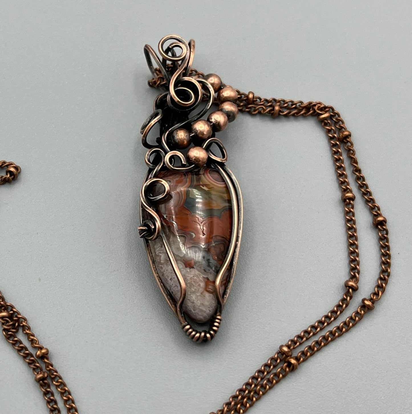 Teardrop Crazy Lace Agate Handmade Wire Wrapped Pendant
