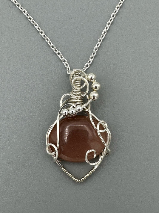 Oval Peach Moonstone Handmade Wire Wrapped Pendant