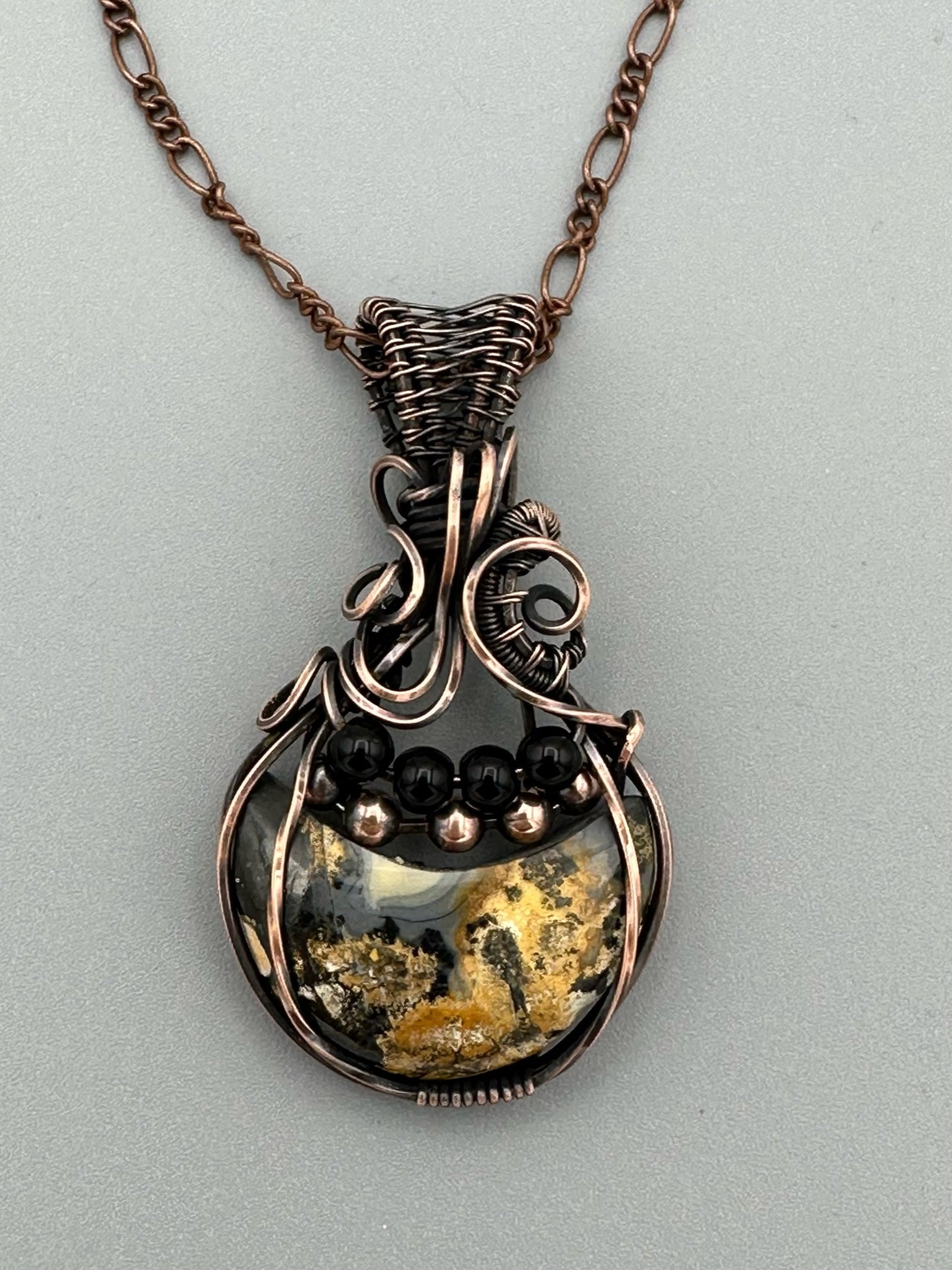 Maligano Jasper Crescent Moon Wire Wrapped Pendant