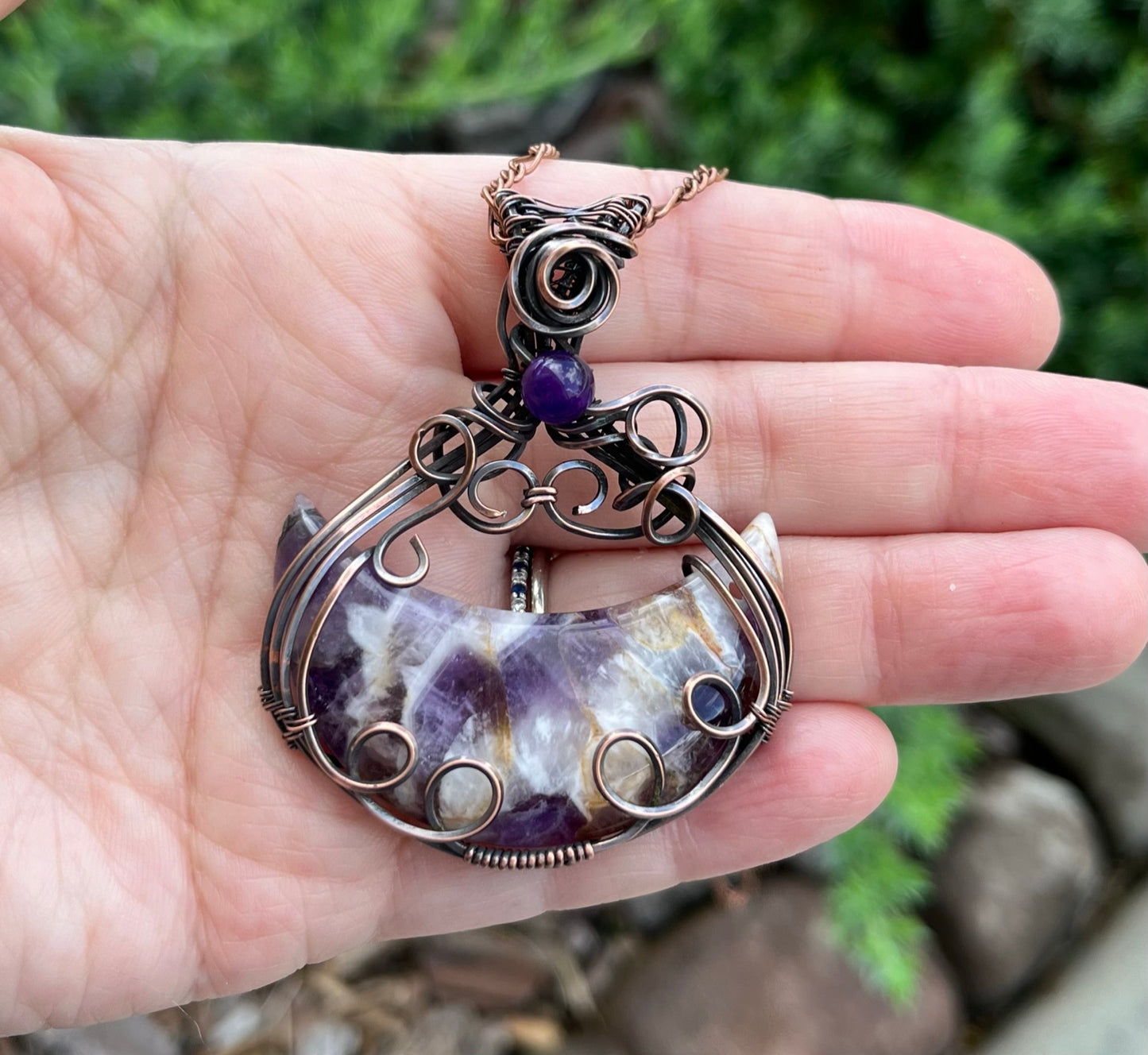 Amethyst Crescent Moon Pendant | Wire Wrapped Moon Necklace