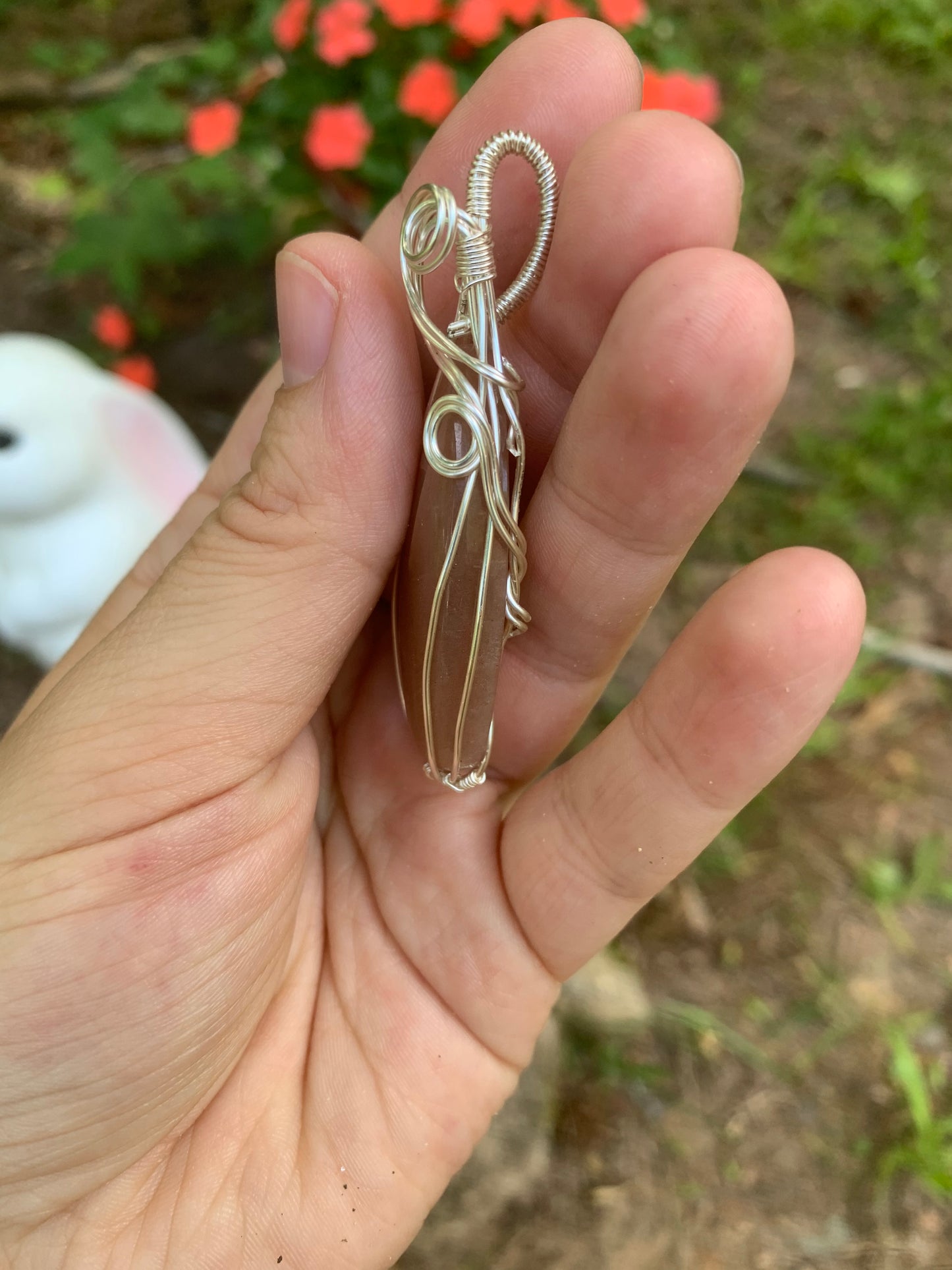 Silver Wire Wrapped Moonstone Teardrop Pendant