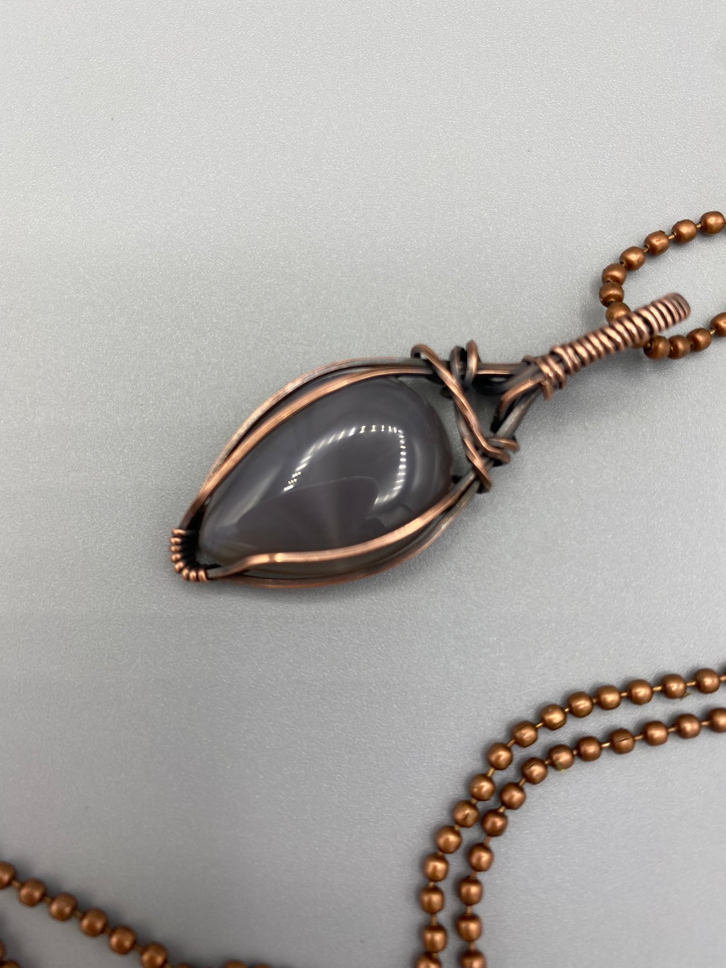 Smoky Gray Teardrop Wire Wrapped Pendant