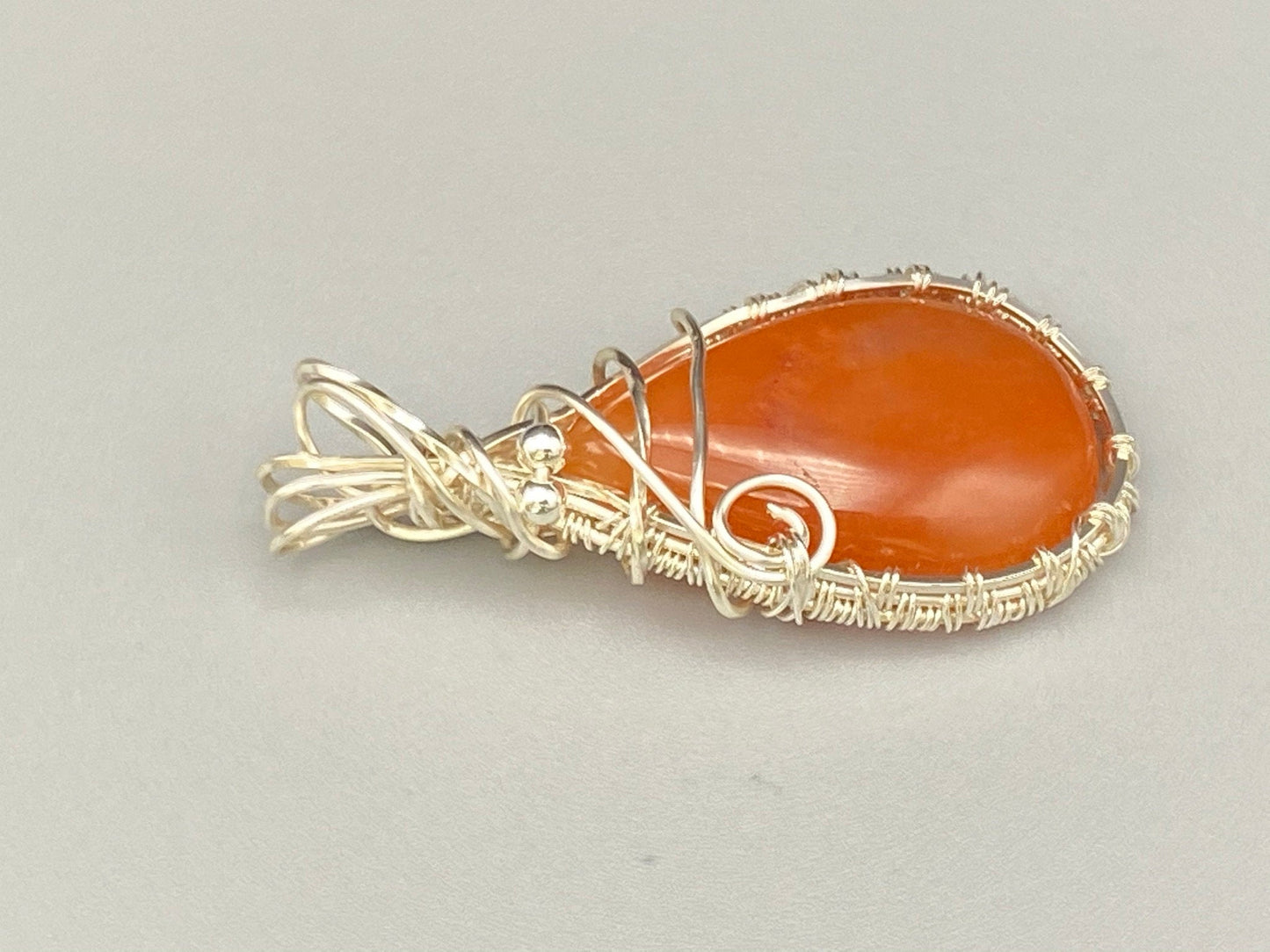 Wire Wrapped Orange Aventurine Teardrop Pendant