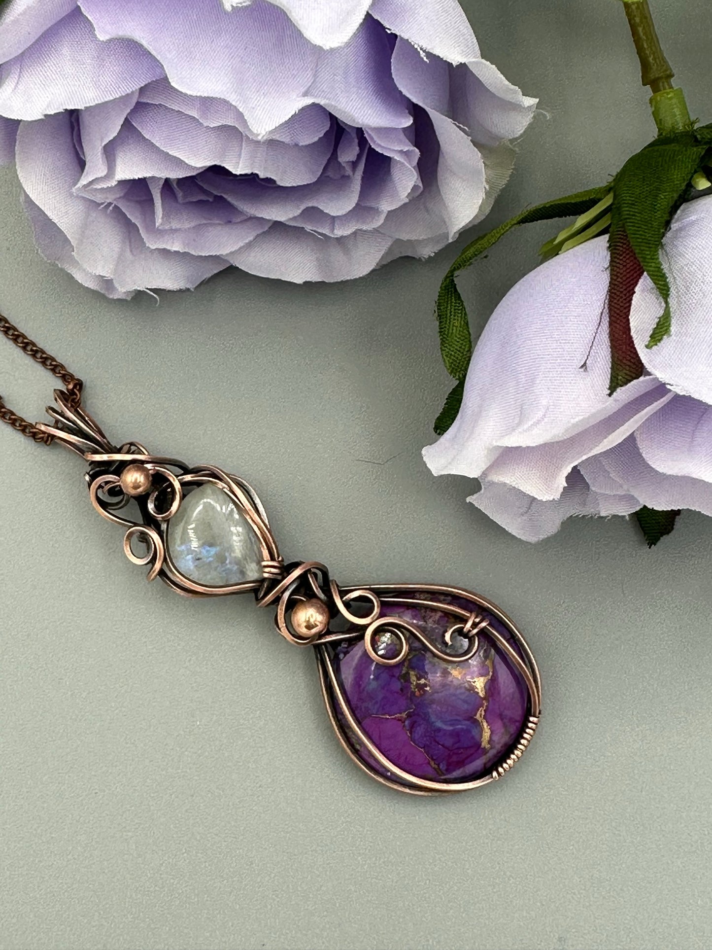 Purple Mohave Turquoise Double Pendant | Wire Wrapped Pendant
