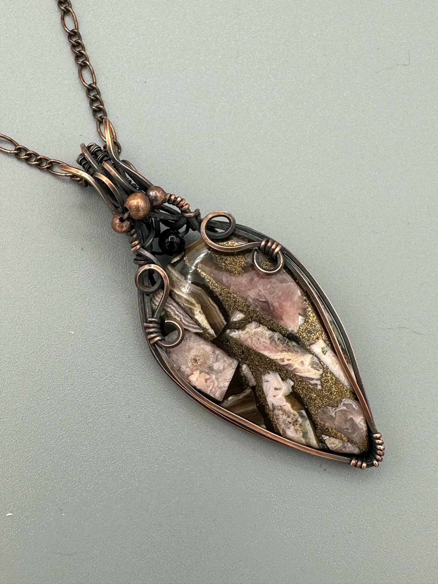 Mosaic Teardrop Handmade Wire Wrapped Pendant