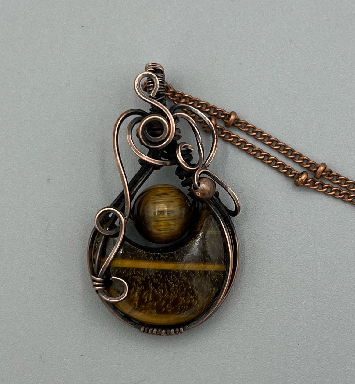 Tigers Eye Crescent Moon and Bead