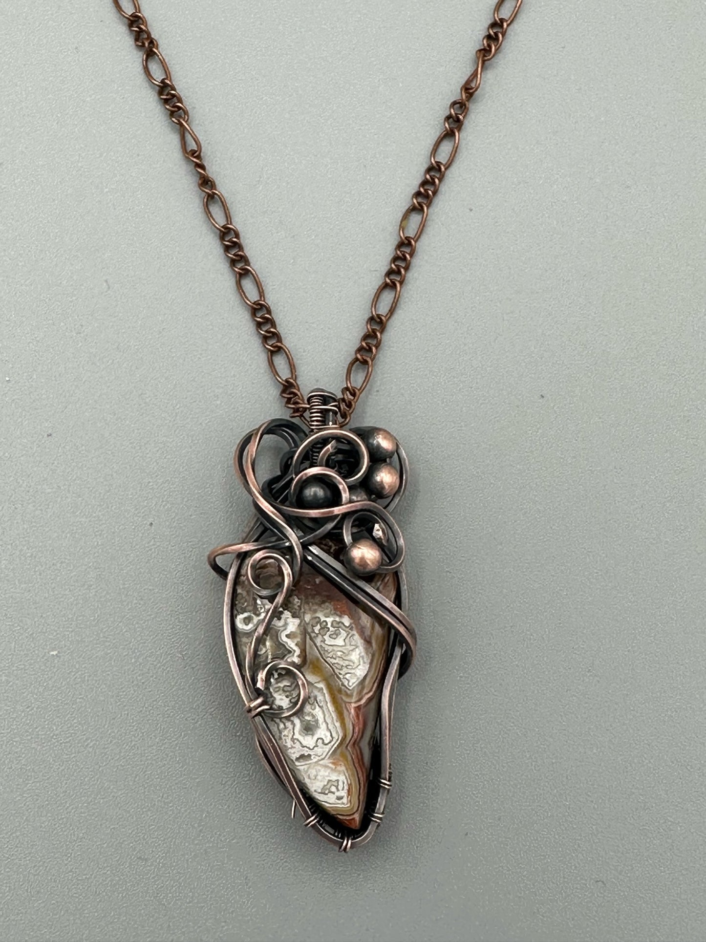 Crazy Lace Agate Handmade Wire Wrapped Pendant