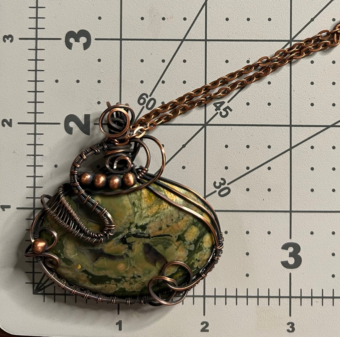 Rain Forest Jasper Oval Wire Wrapped Pendant