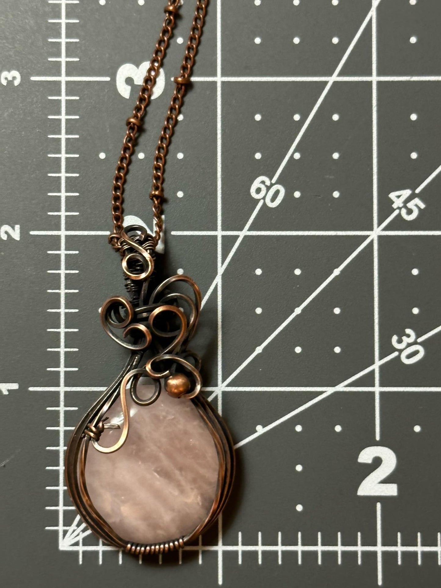 Round Rose Quartz Handmade Wire Wrapped Pendant