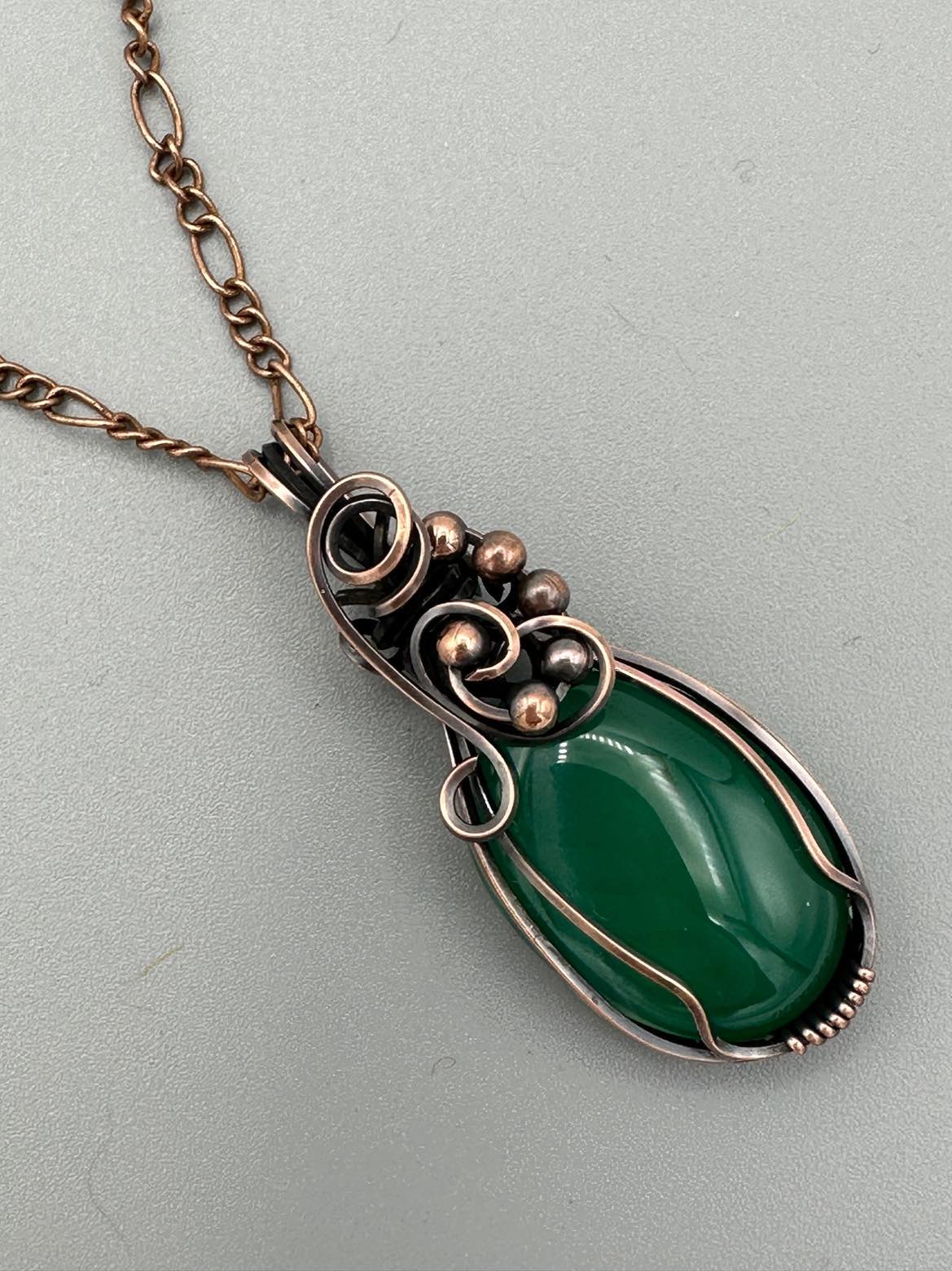 Handmade Wire Wrapped Green Agate Oval Pendant