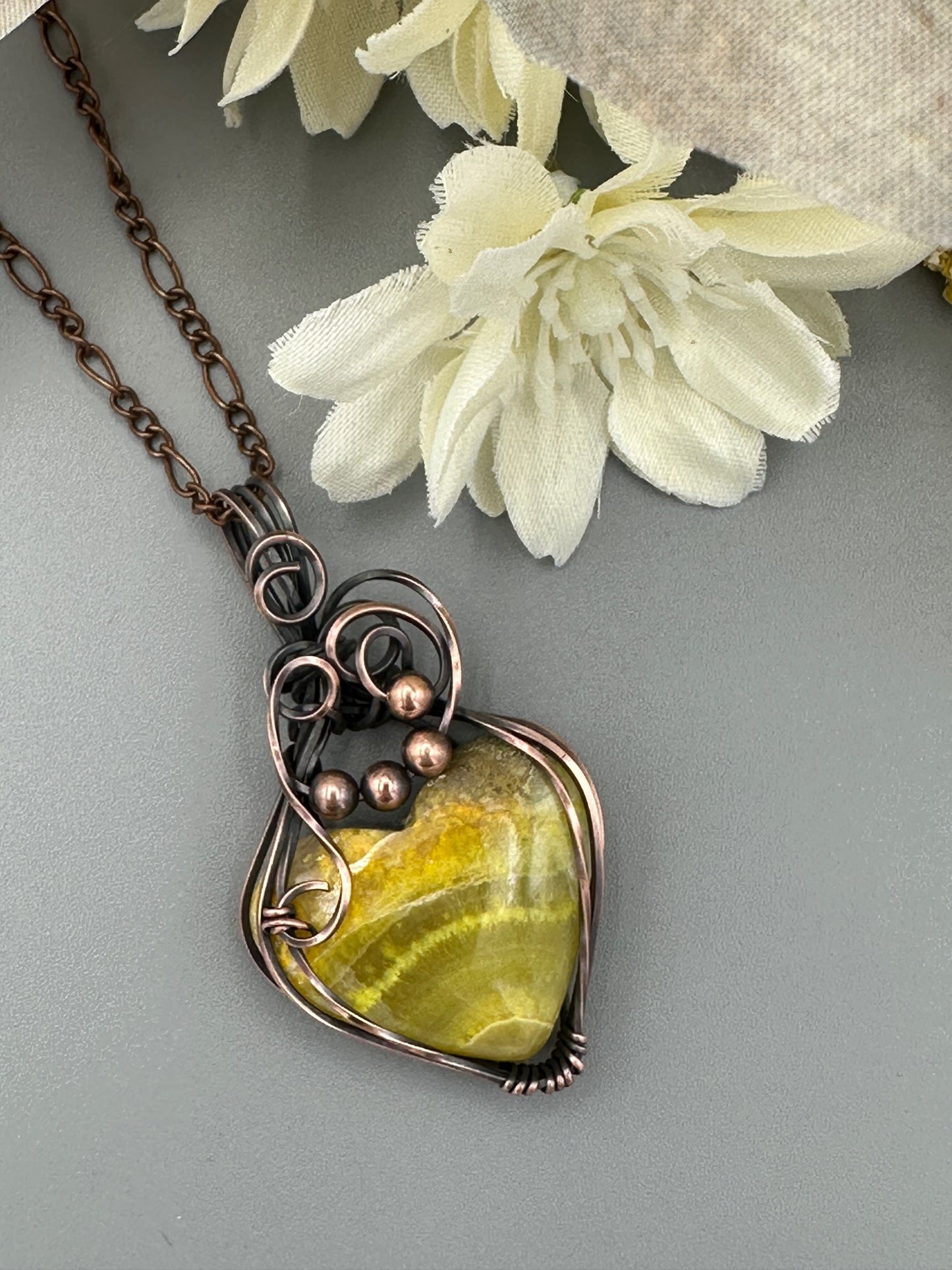 Handmade Wire Wrapped Bumblebee Jasper Heart