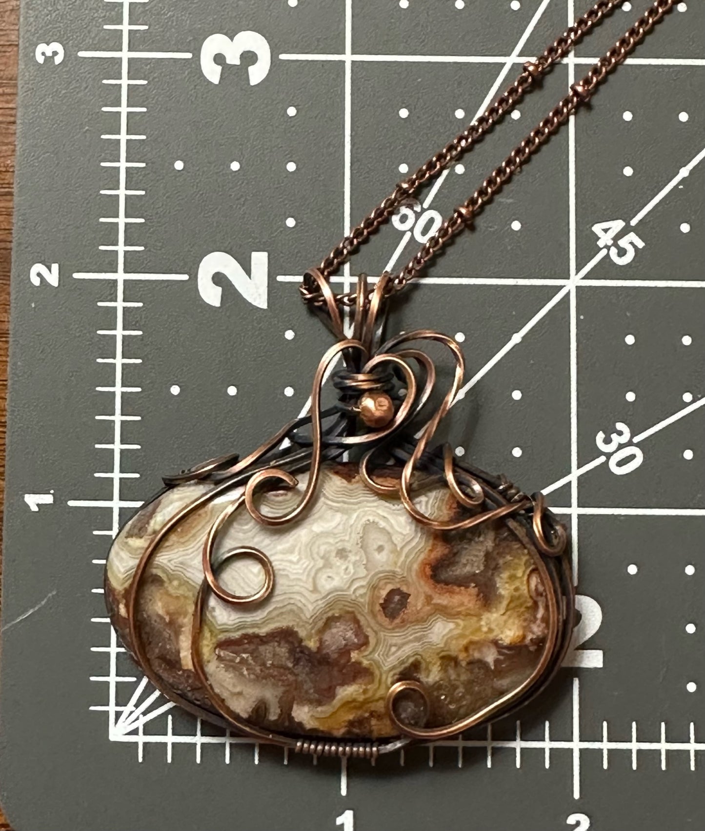 Oval Crazy Lace Agate Handmade Wire Wrapped Pendant