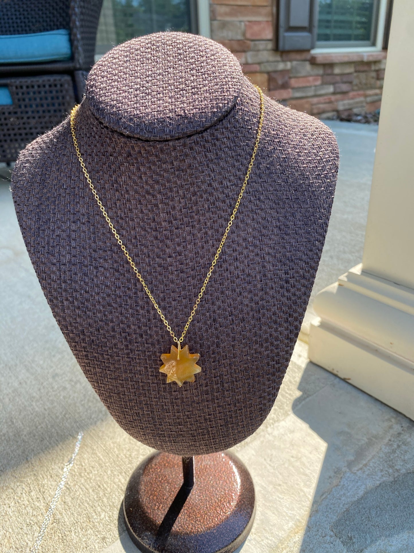 Nine Pointed Star Carnelian Crystal Necklace