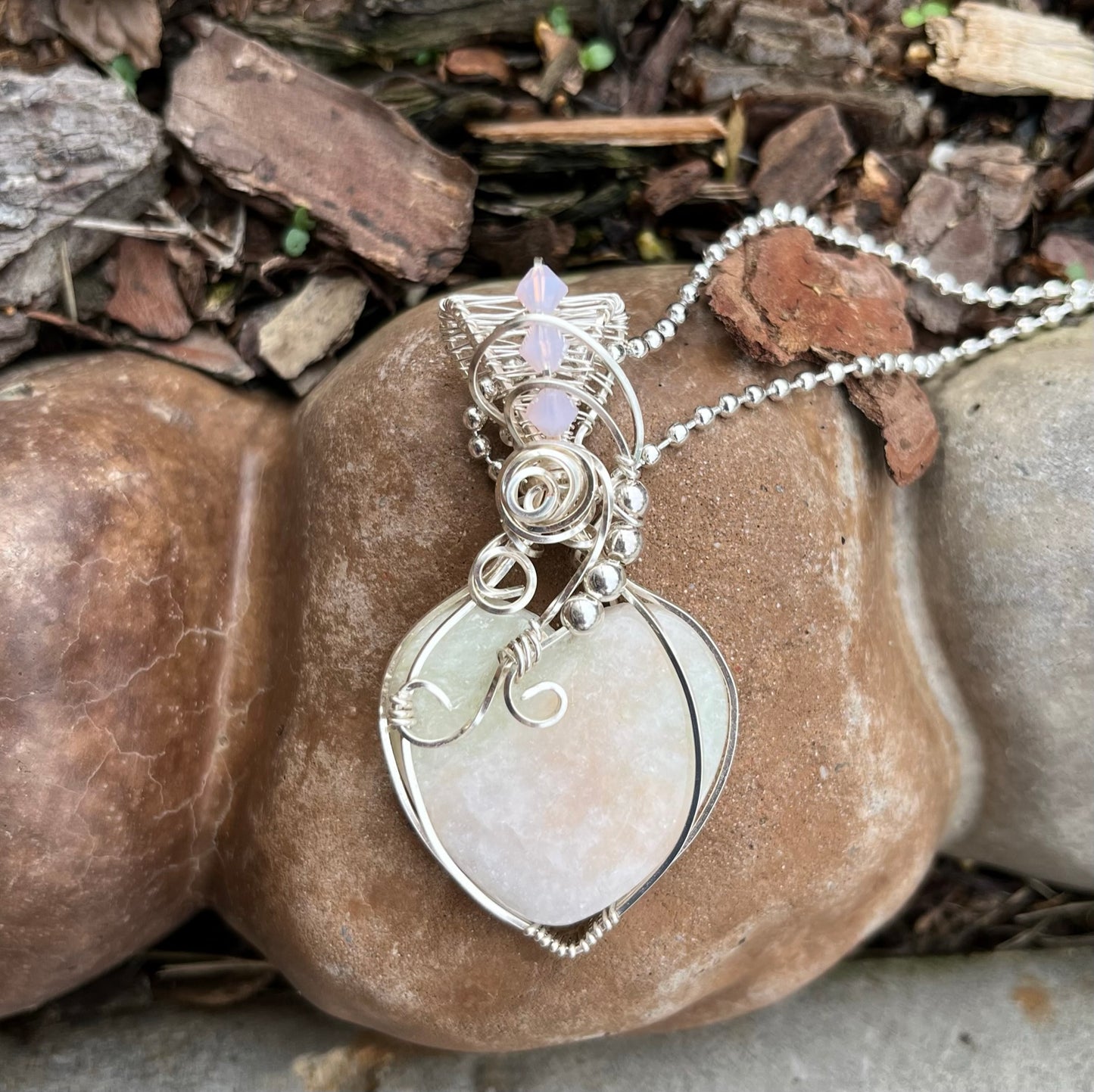 Natural Indian Serpentine Heart Shaped Wire Wrapped Pendant