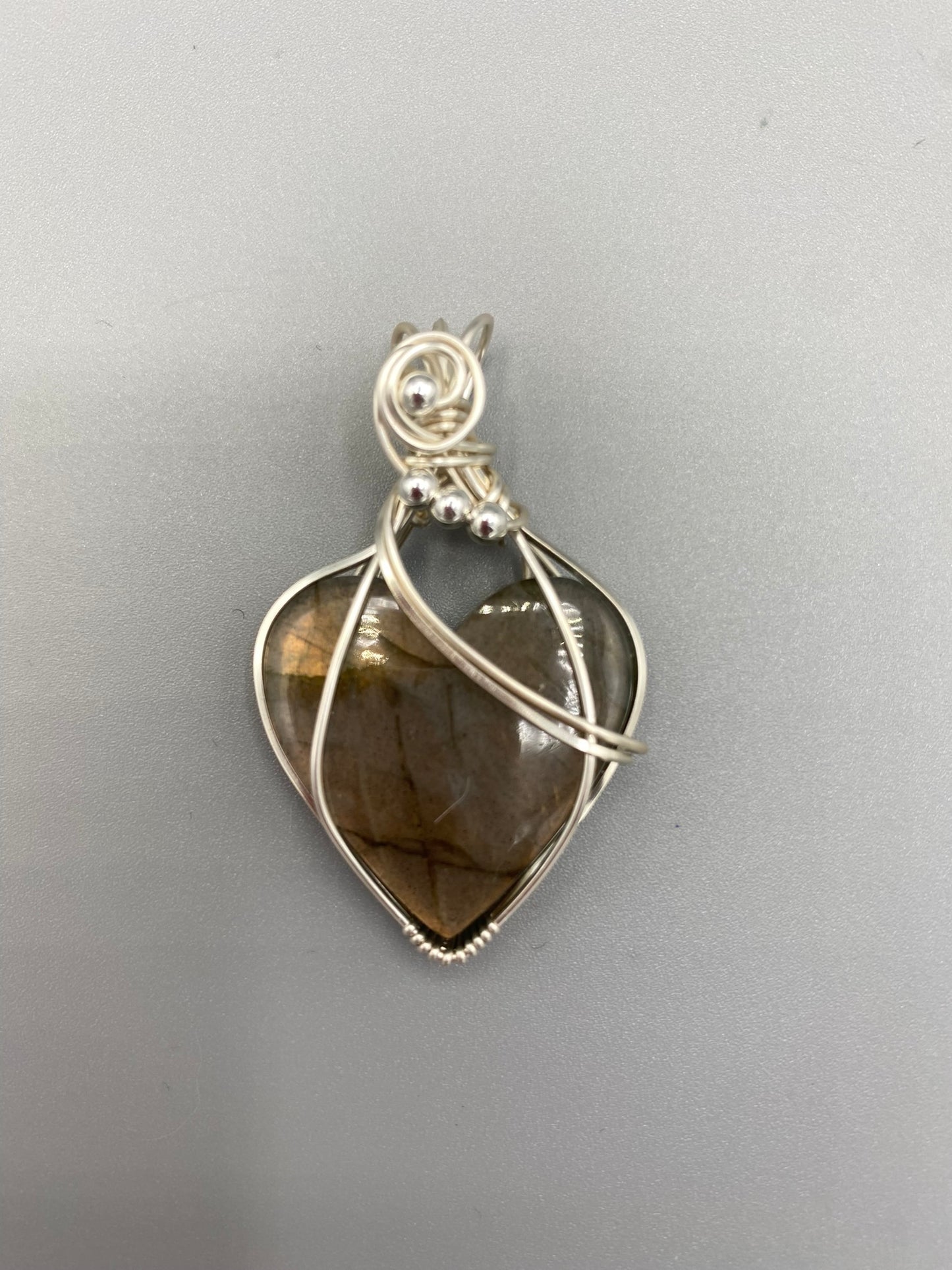 Labradorite Heart Shaped Wire Wrapped Pendant
