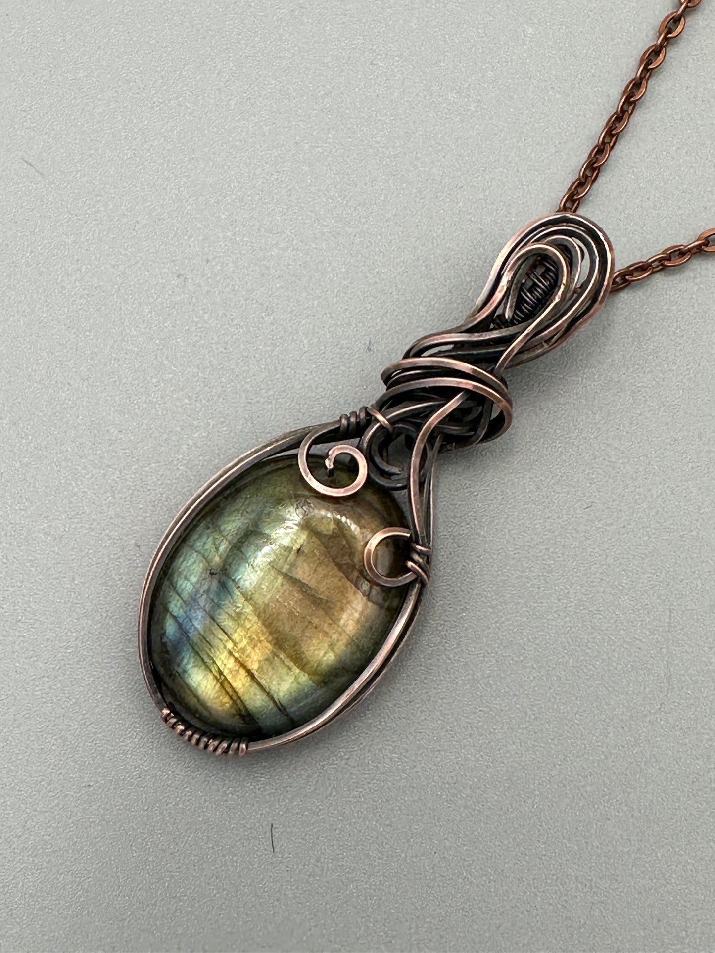 Oval Labradorite Pendant | Wire Wrapped Necklace
