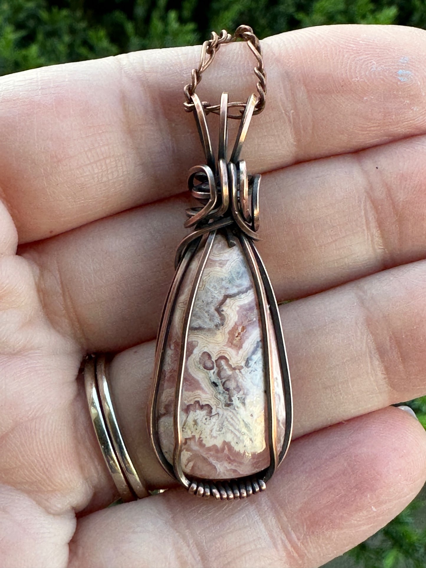 Rhodochrosite Handmade Wire Wrapped Pendant