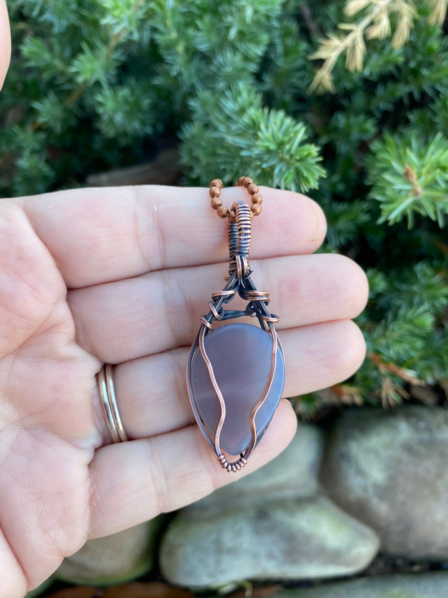 Smoky Gray Teardrop Wire Wrapped Pendant