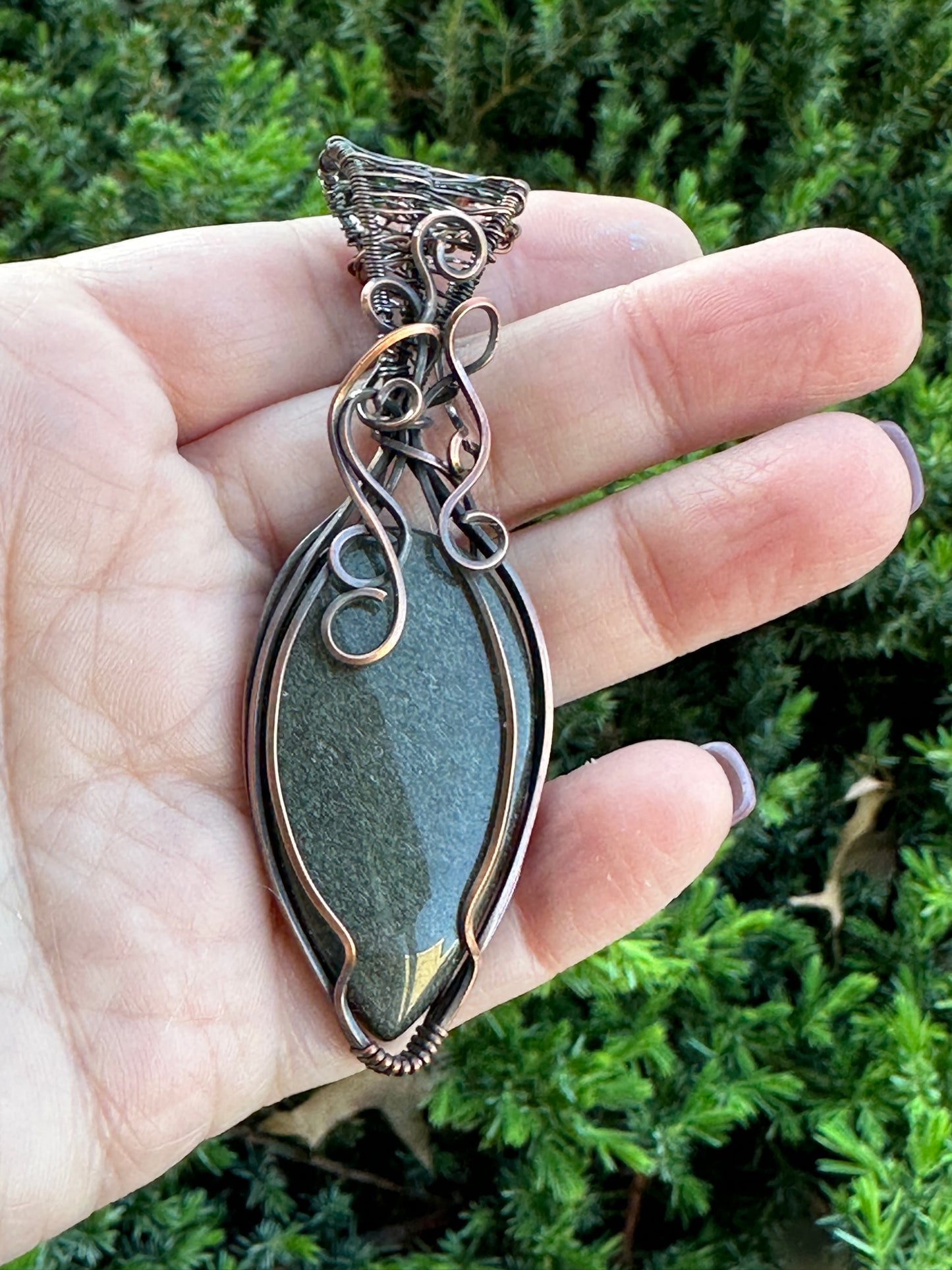Silver Obsidian Handmade Wire Wrapped Pendant