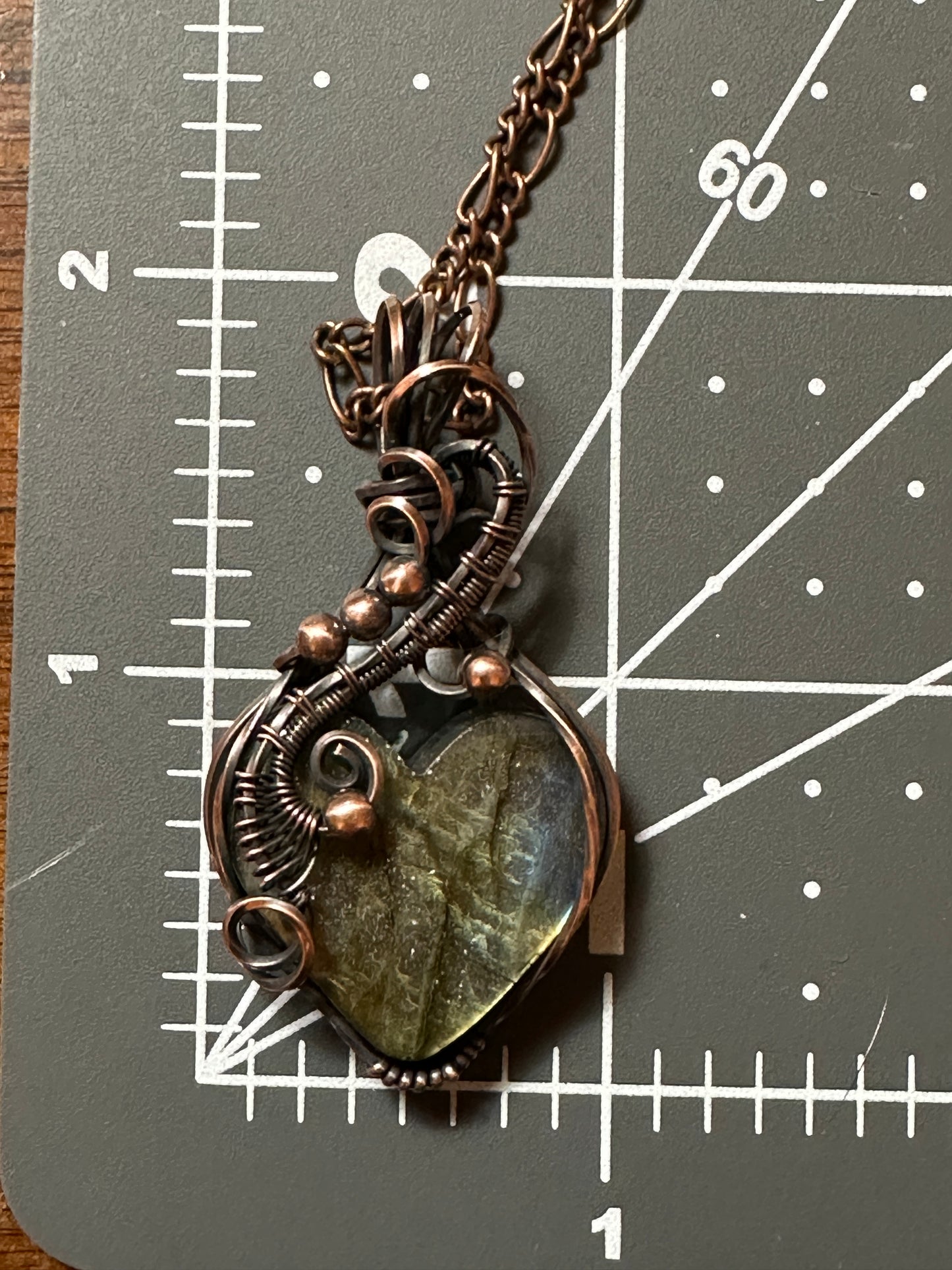 Labradorite Heart Shaped Copper Wire Wrapped Pendant
