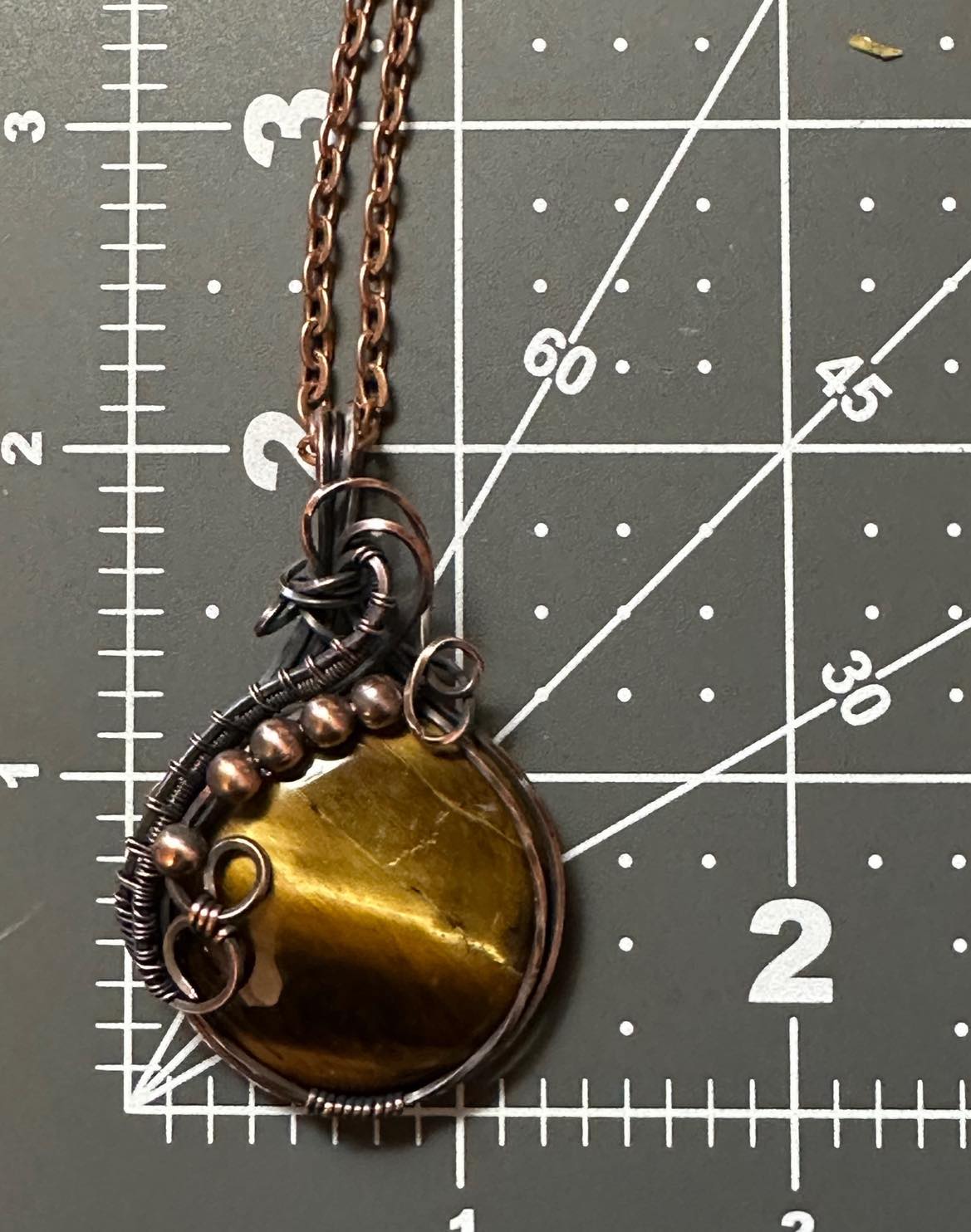 Handmade Wire Wrapped Round Tigers Eye Pendant
