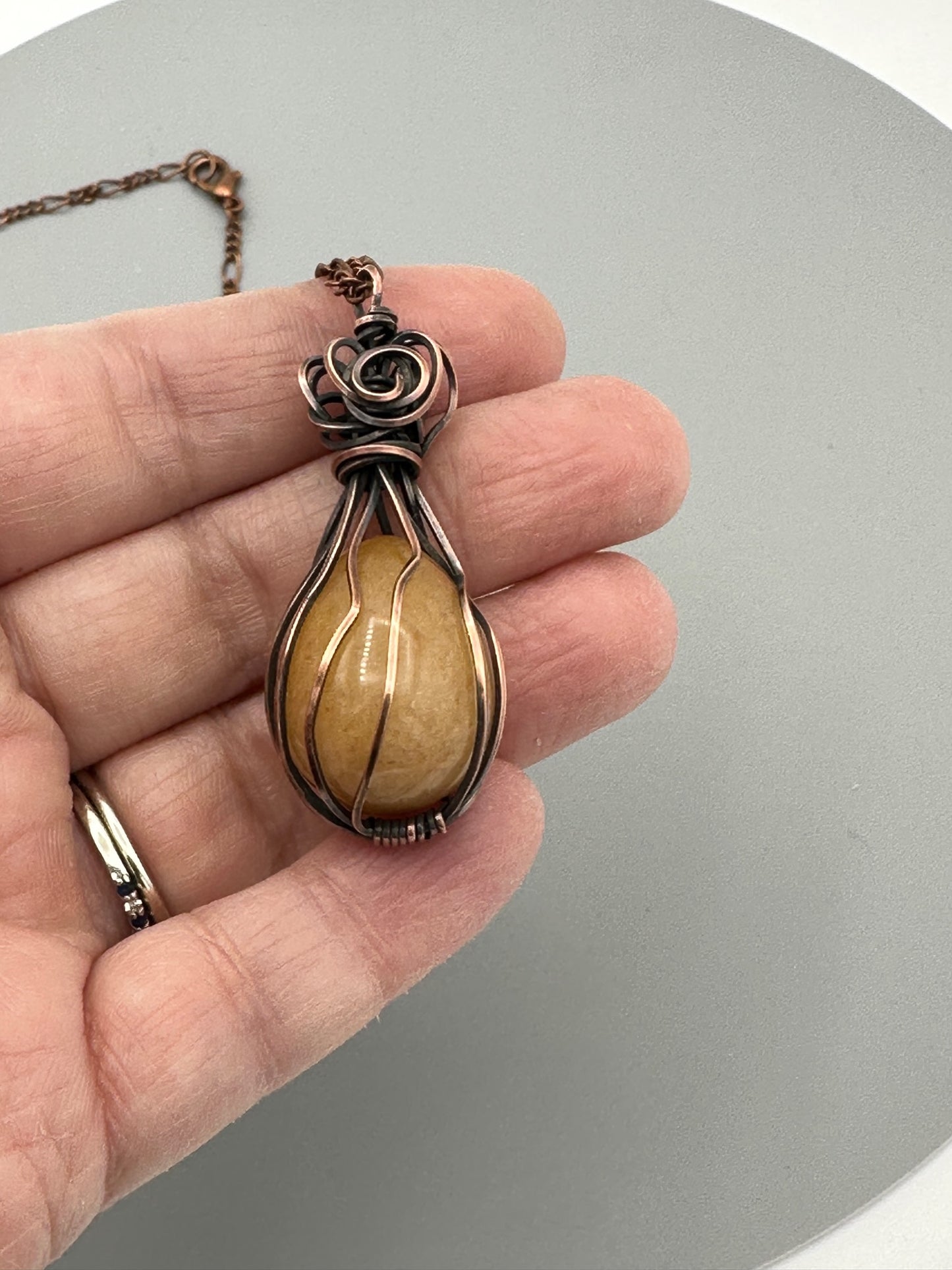 Yellow Egg Shaped Wire Wrapped Handmade Pendant