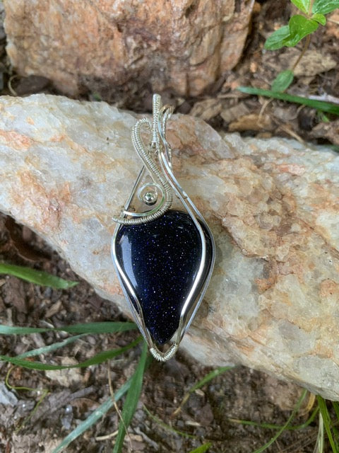 Wire Wrapped Blue Sandstone Pendant