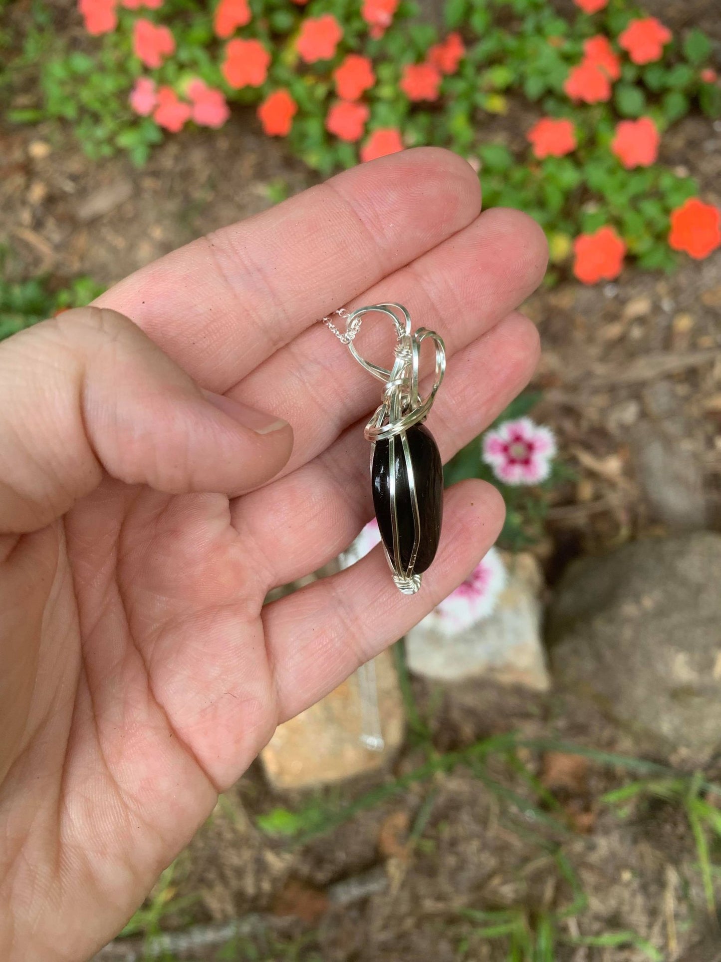 Black Onyx Wire Wrapped Teardrop Pendant