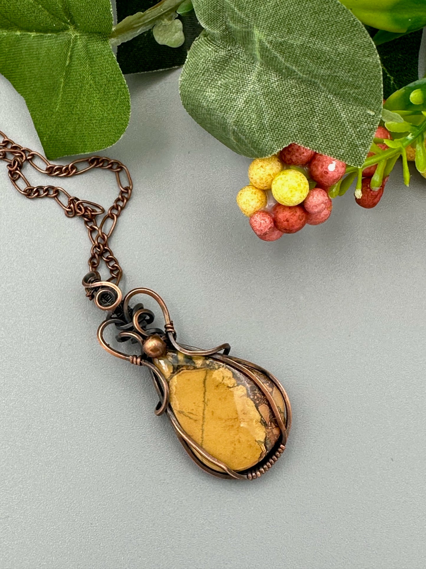 Handmade Wire Wrapped Maligano Jasper Teardrop Pendant