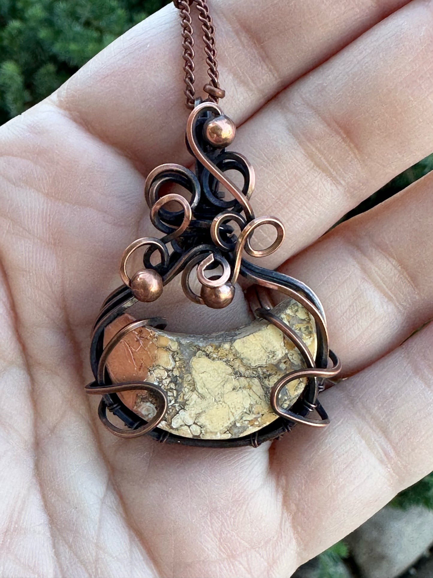 Handmade Wire Wrapped Maligano Jasper Crescent Moon