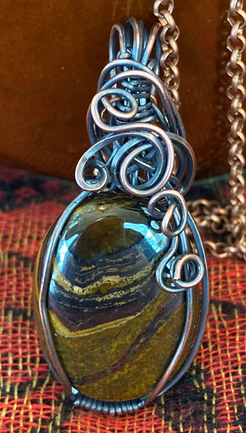 Agate Stone Pendant swirled with rust and gray colors