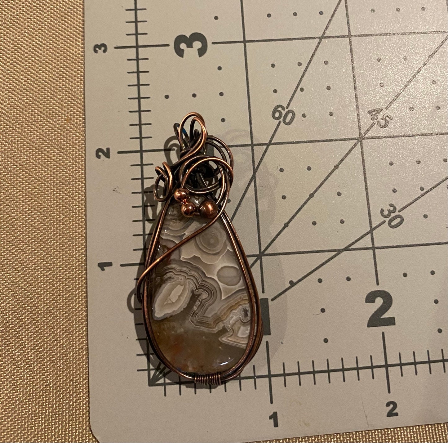 Gray and Beige Crazy Lace Agate, Wire Wrapped Teardrop Pendant