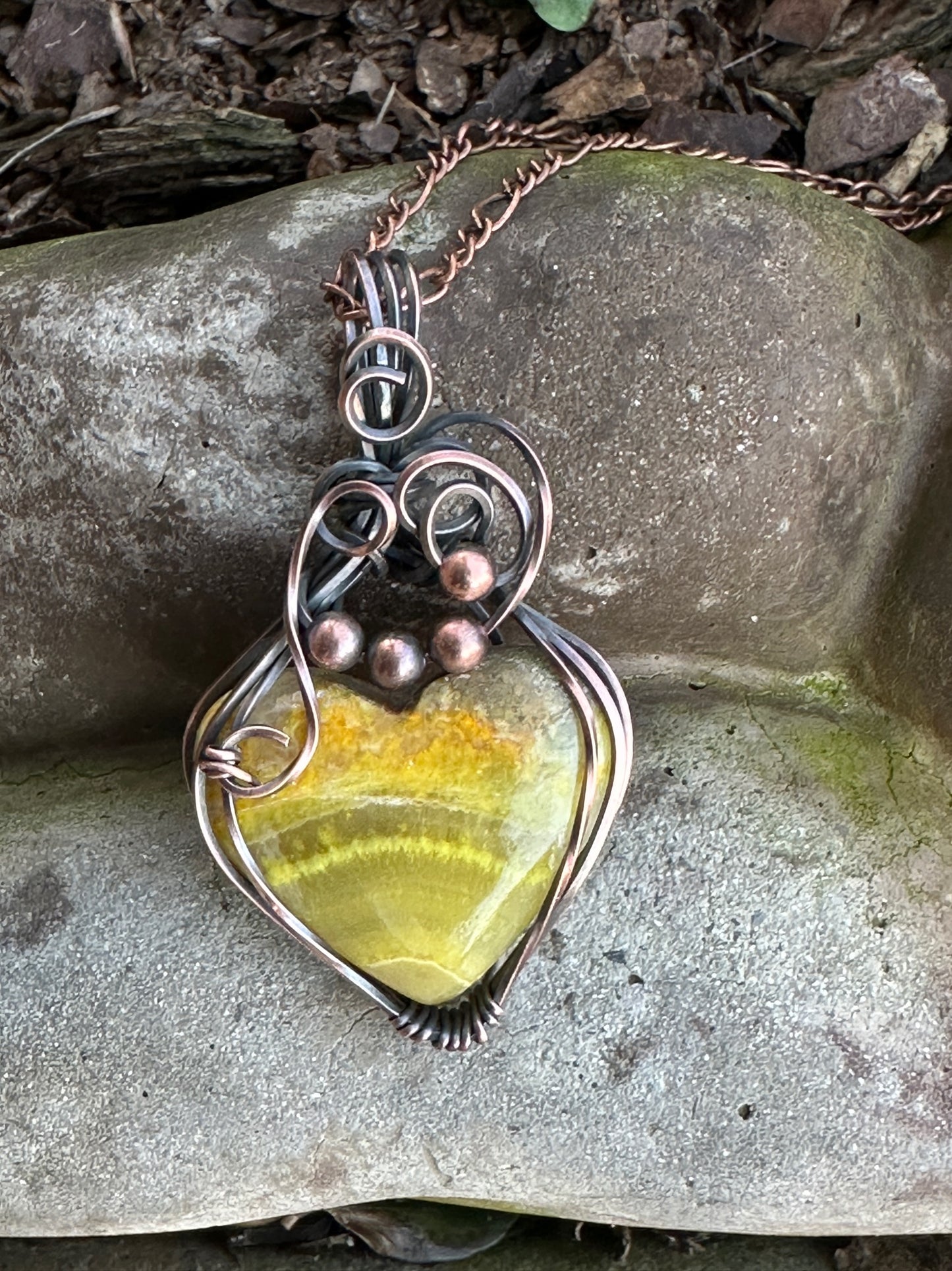 Handmade Wire Wrapped Bumblebee Jasper Heart