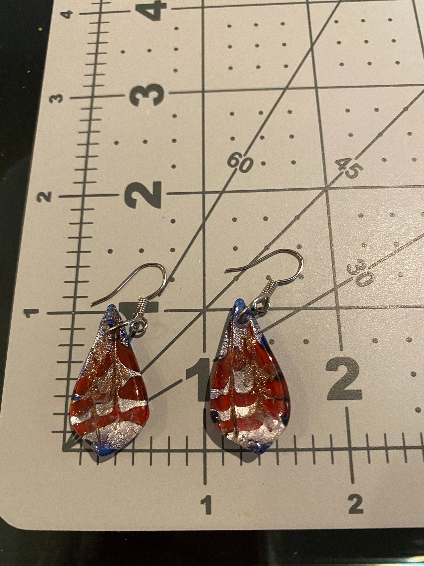 Red, Blue, And Silver Glass Dangle Earrings