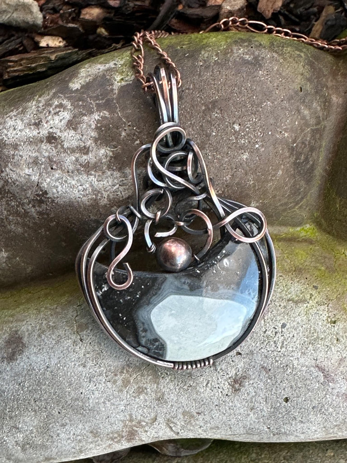 Handmade Wire Wrapped Mookaite Jasper Moon Pendant