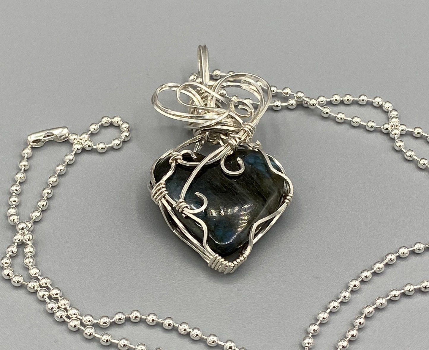 Labradorite Heart Shaped Wire Wrapped Pendant | Argentium Silver