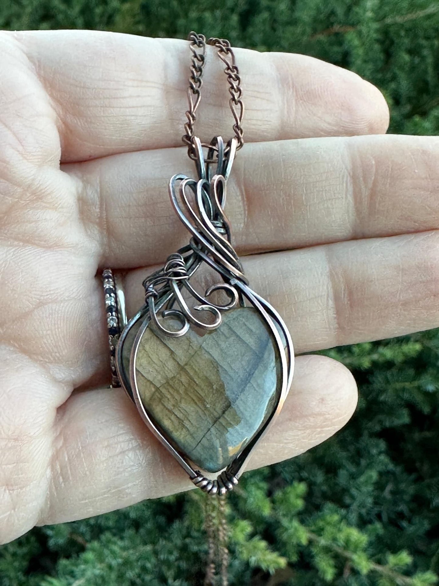 Handmade Wire Wrapped Labradorite Heart
